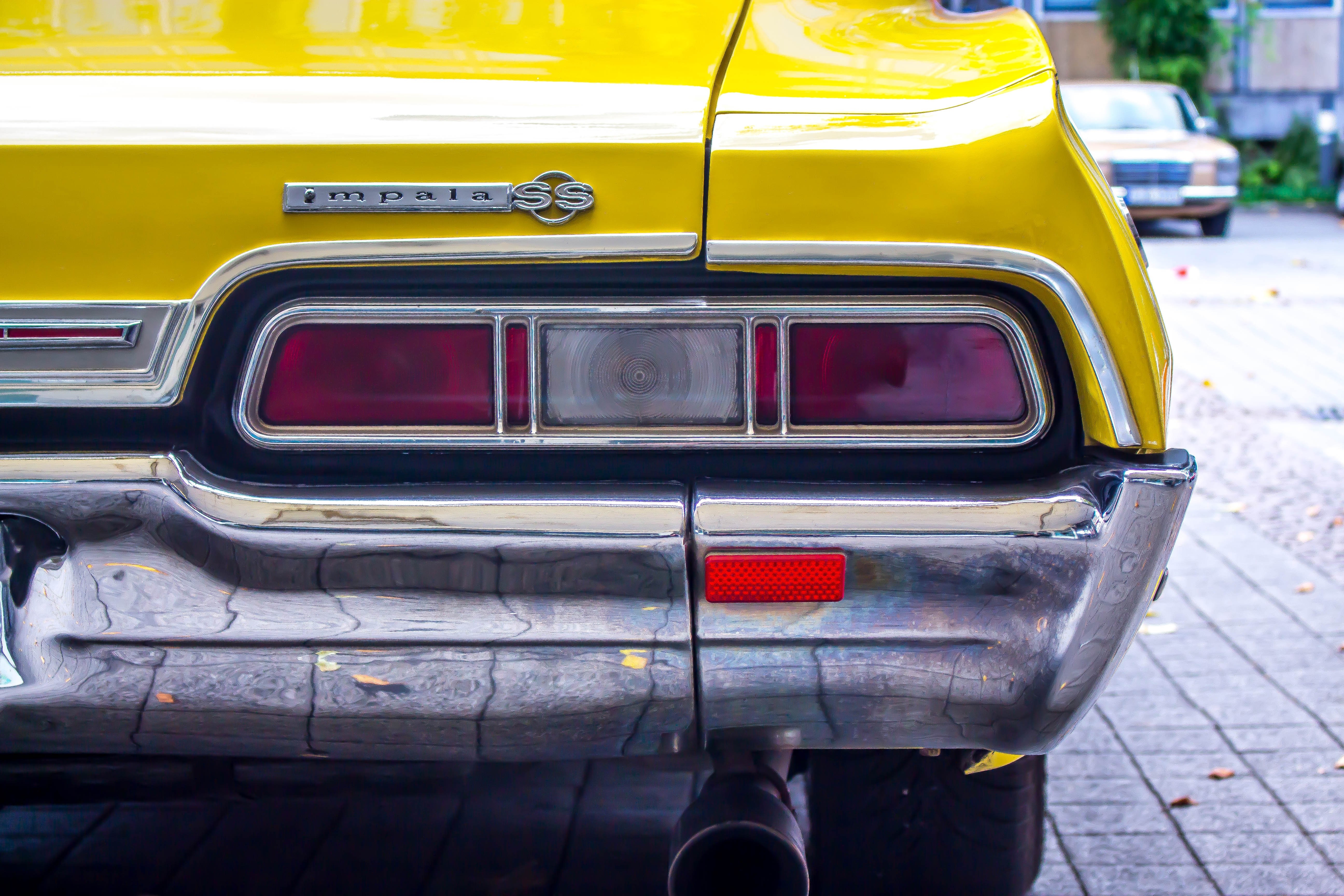 Yellow Chevrolet Impala SS classic car rear view HD Wallpaper