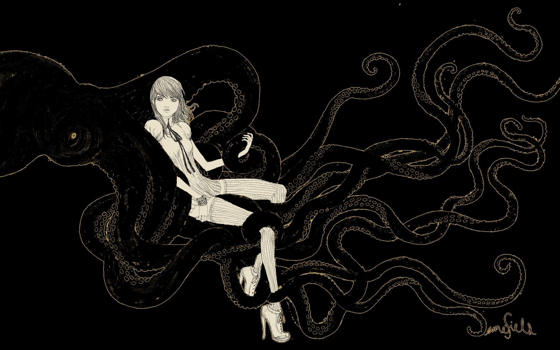 Woman entangled with an octopus HD Wallpaper