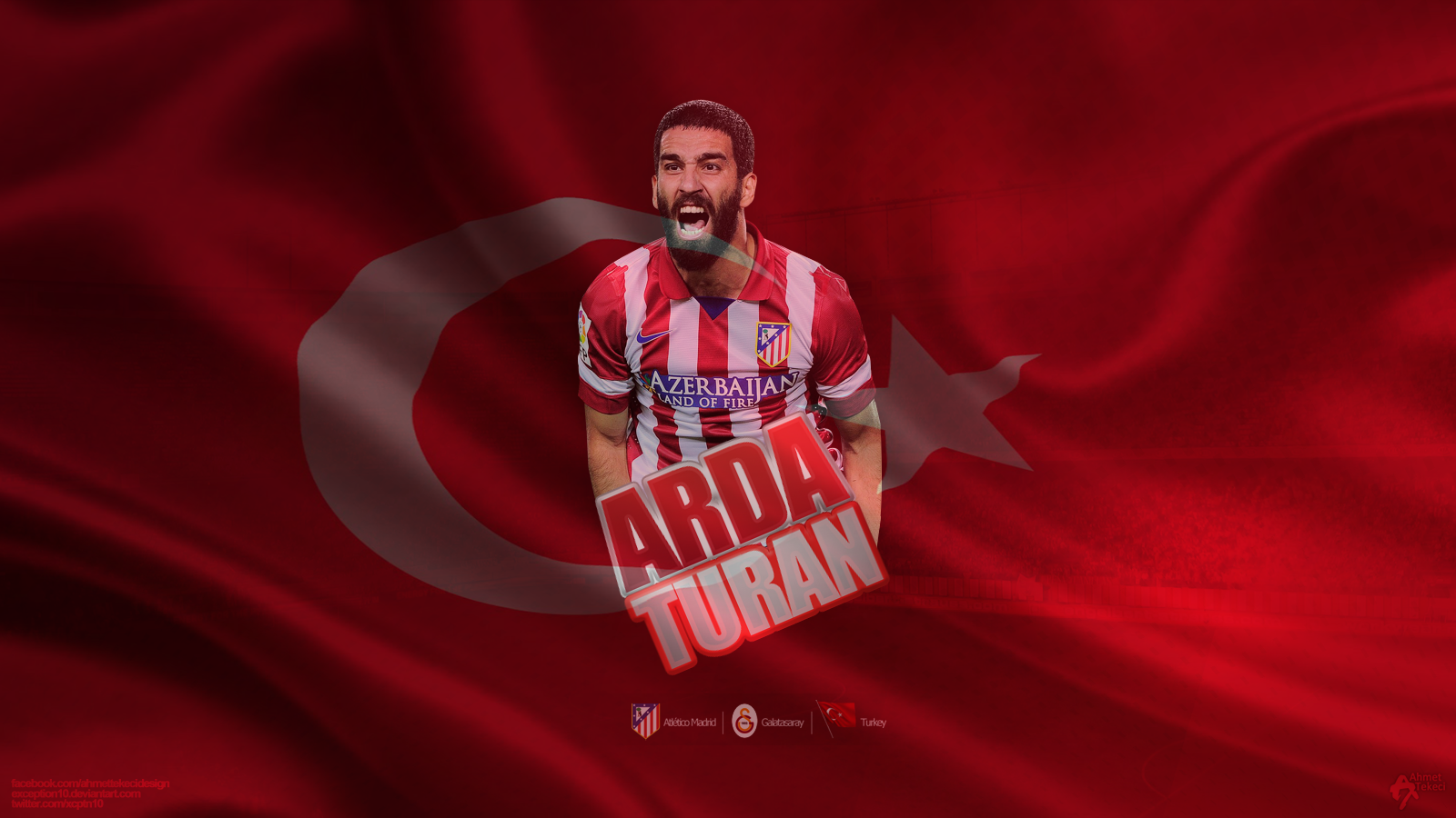 Arda Turan on Turkish Flag Background HD Wallpaper