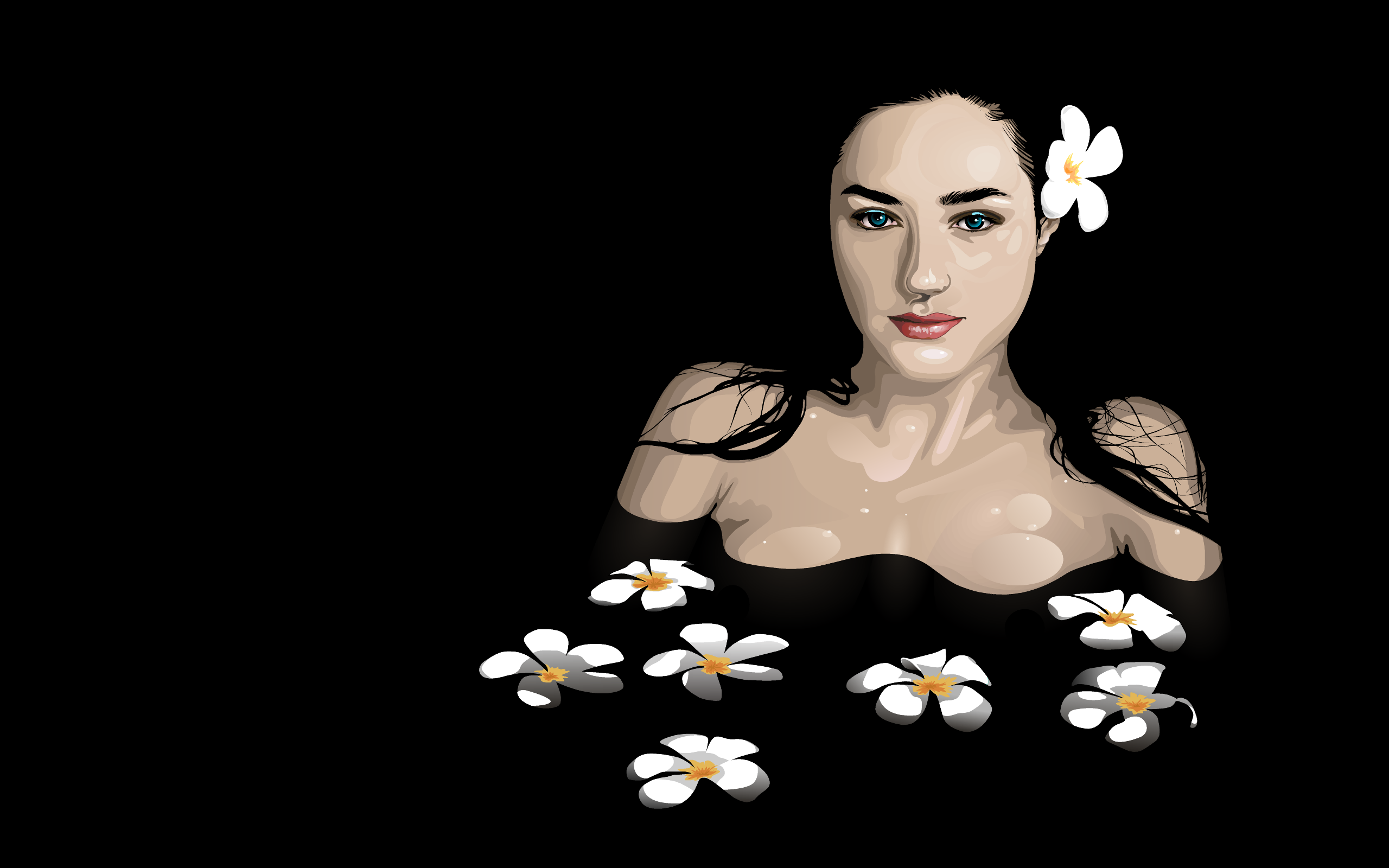 Woman with flowers in water HD Wallpaper