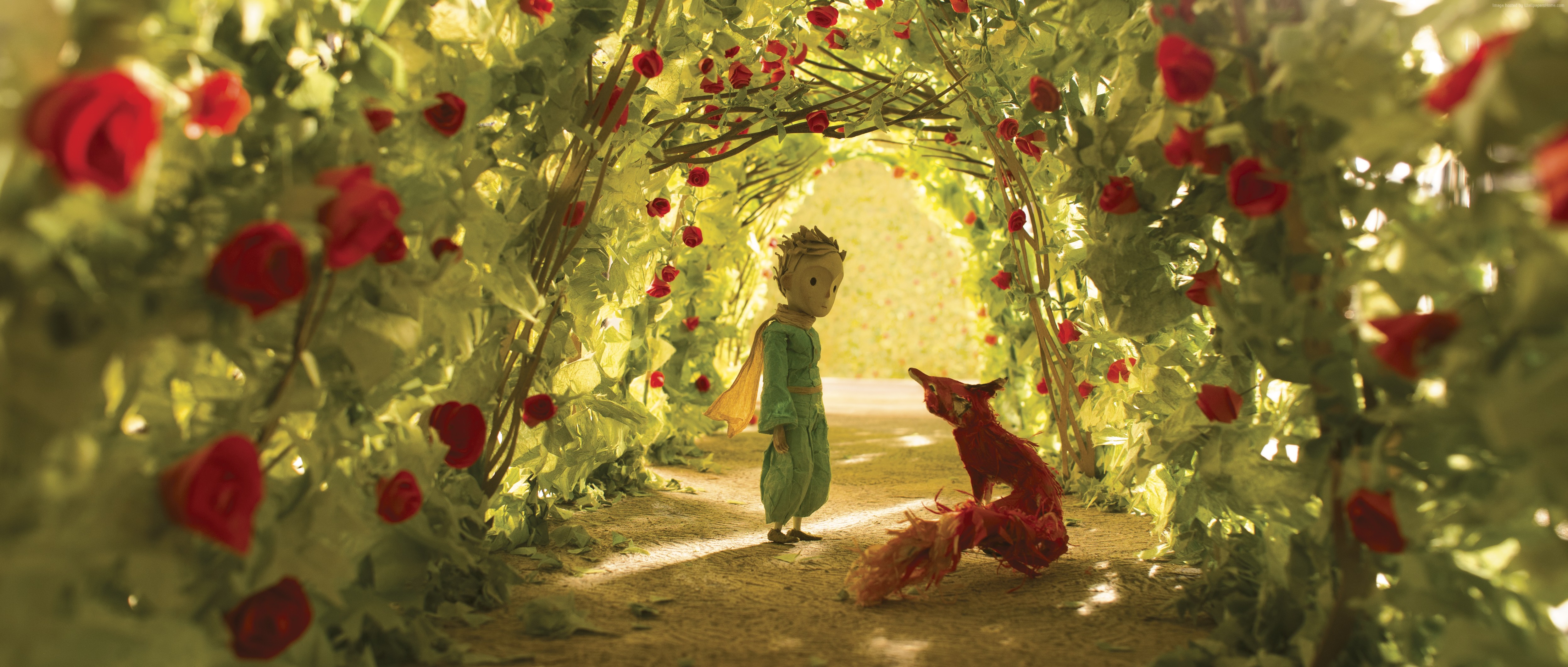 The Little Prince and the Fox in a rose garden HD Wallpaper