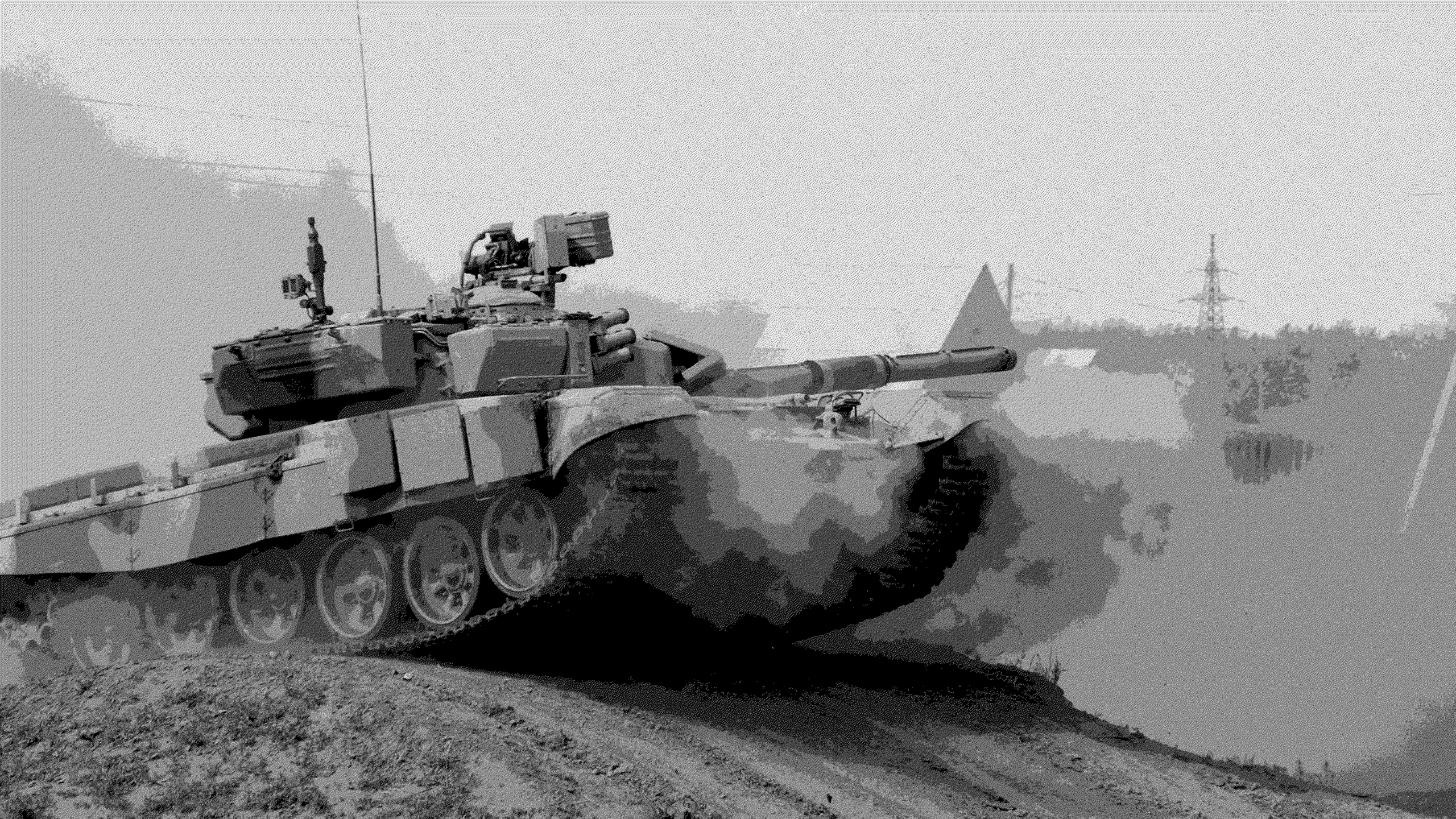 T-90 tank on a dirt hill HD Wallpaper