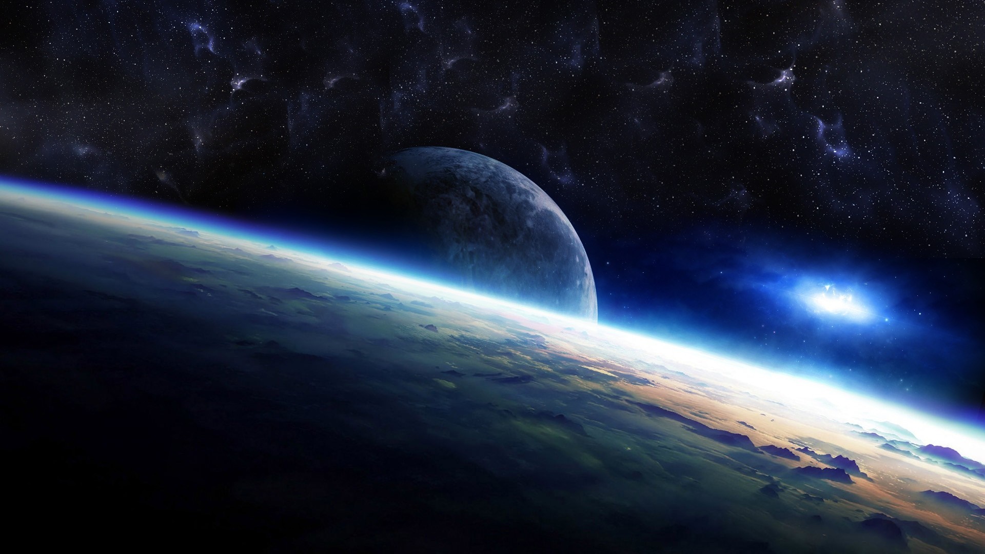 Planet and Moon in Outer Space HD Wallpaper
