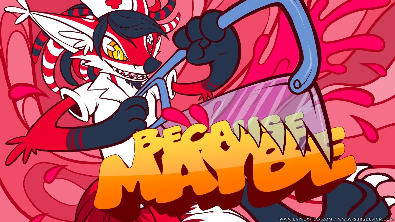 Anime fox character with candy cane ears holding a knife HD Wallpaper