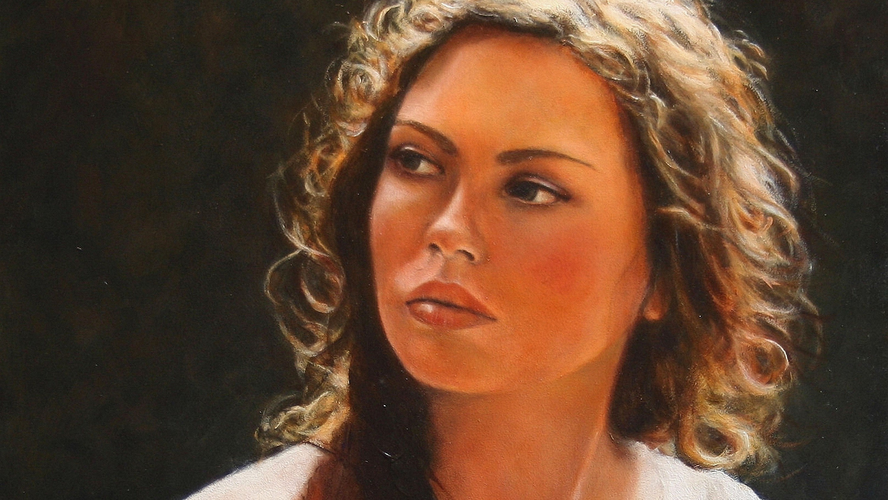 Painting of a woman with curly brown hair HD Wallpaper