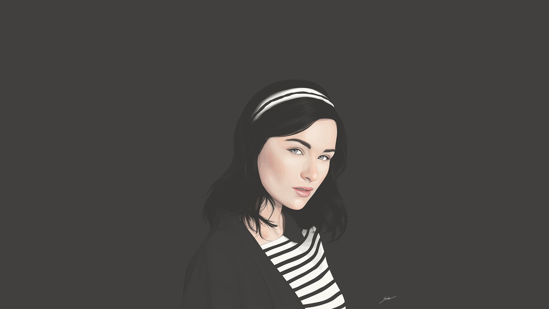 Woman with black hair and headband wearing striped shirt and jacket HD Wallpaper