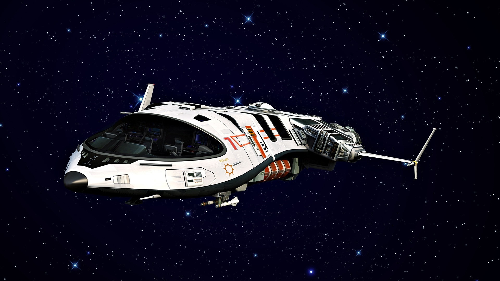 White spacecraft in outer space with stars HD Wallpaper
