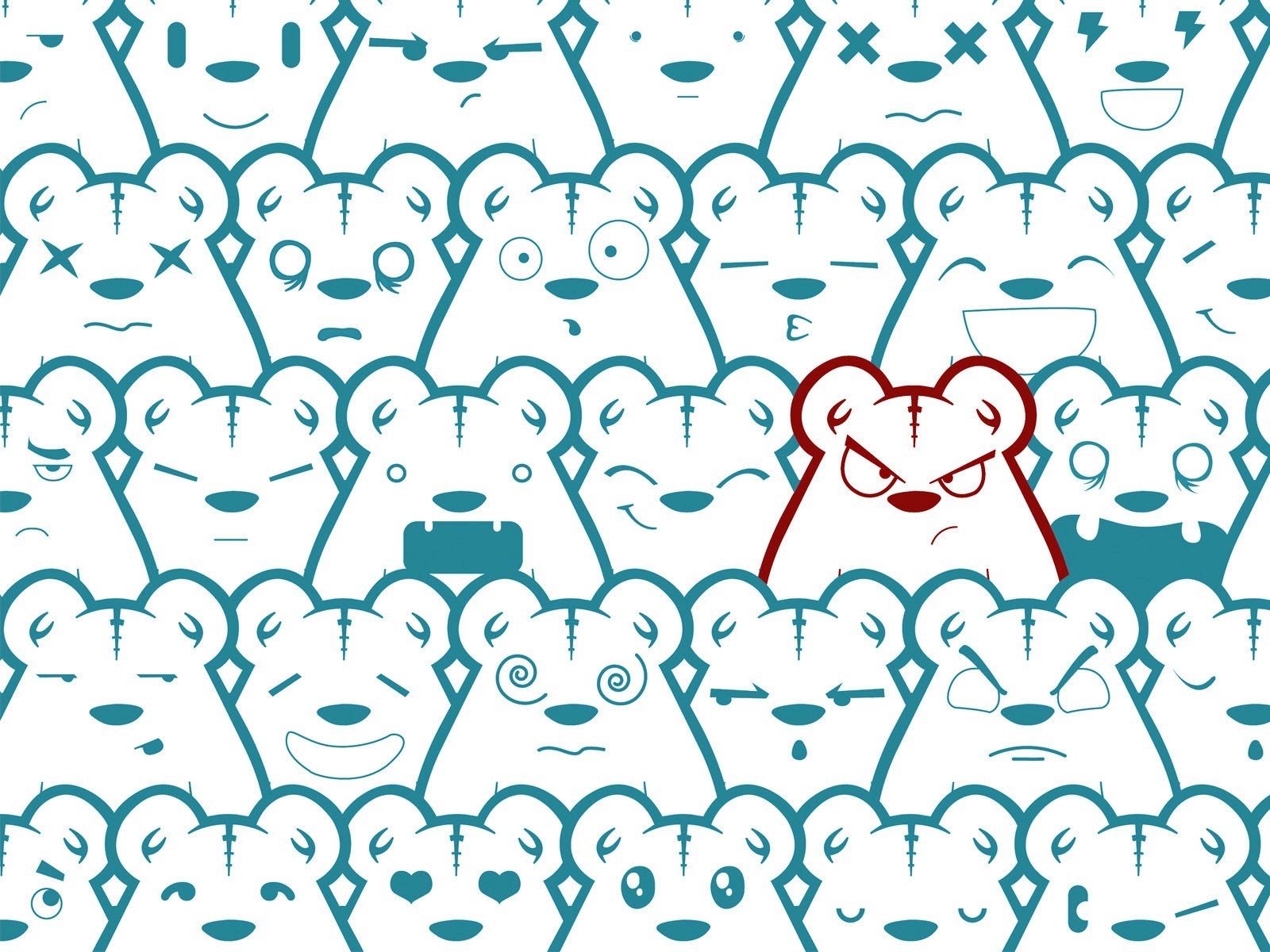 Pattern of cartoon bears with different emotions HD Wallpaper