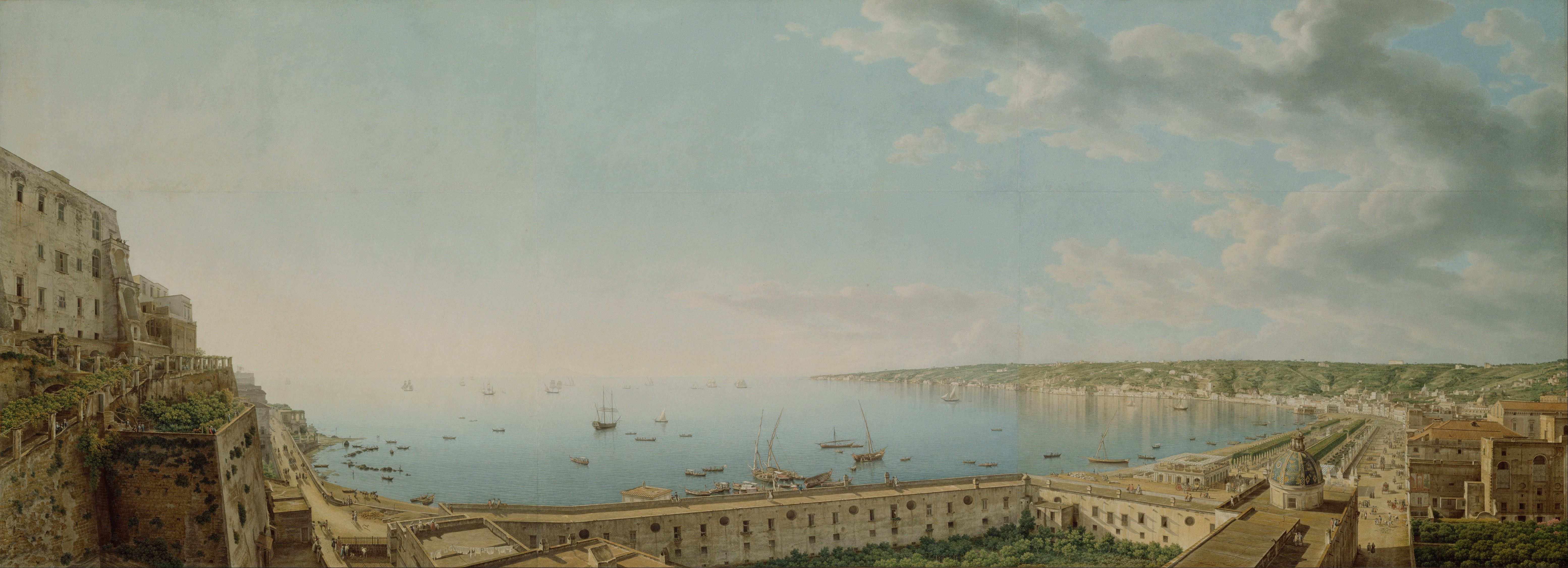 Naples Bay and Coastline by Giovanni Battista Lusieri HD Wallpaper