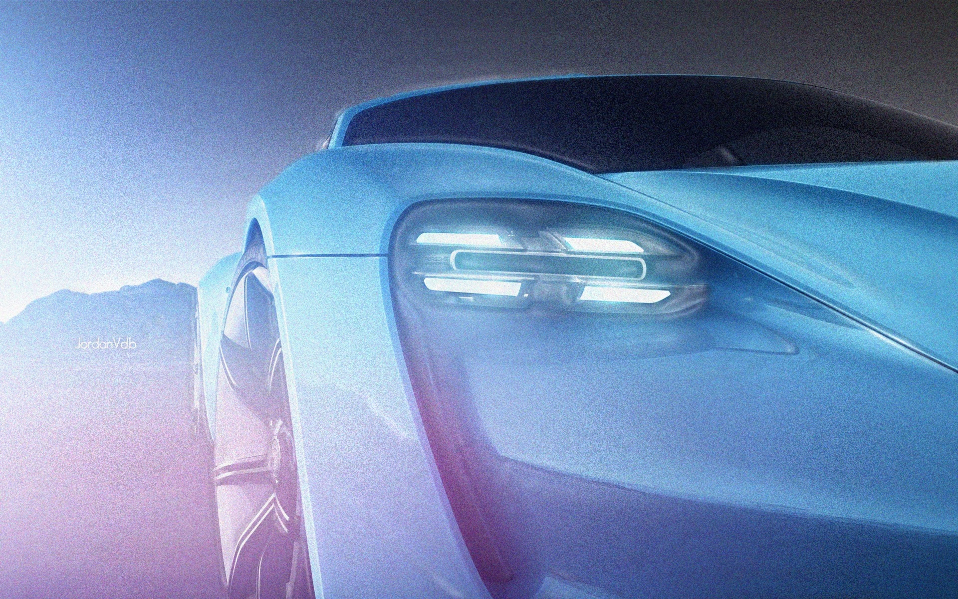 Blue sports car with distinctive headlights HD Wallpaper