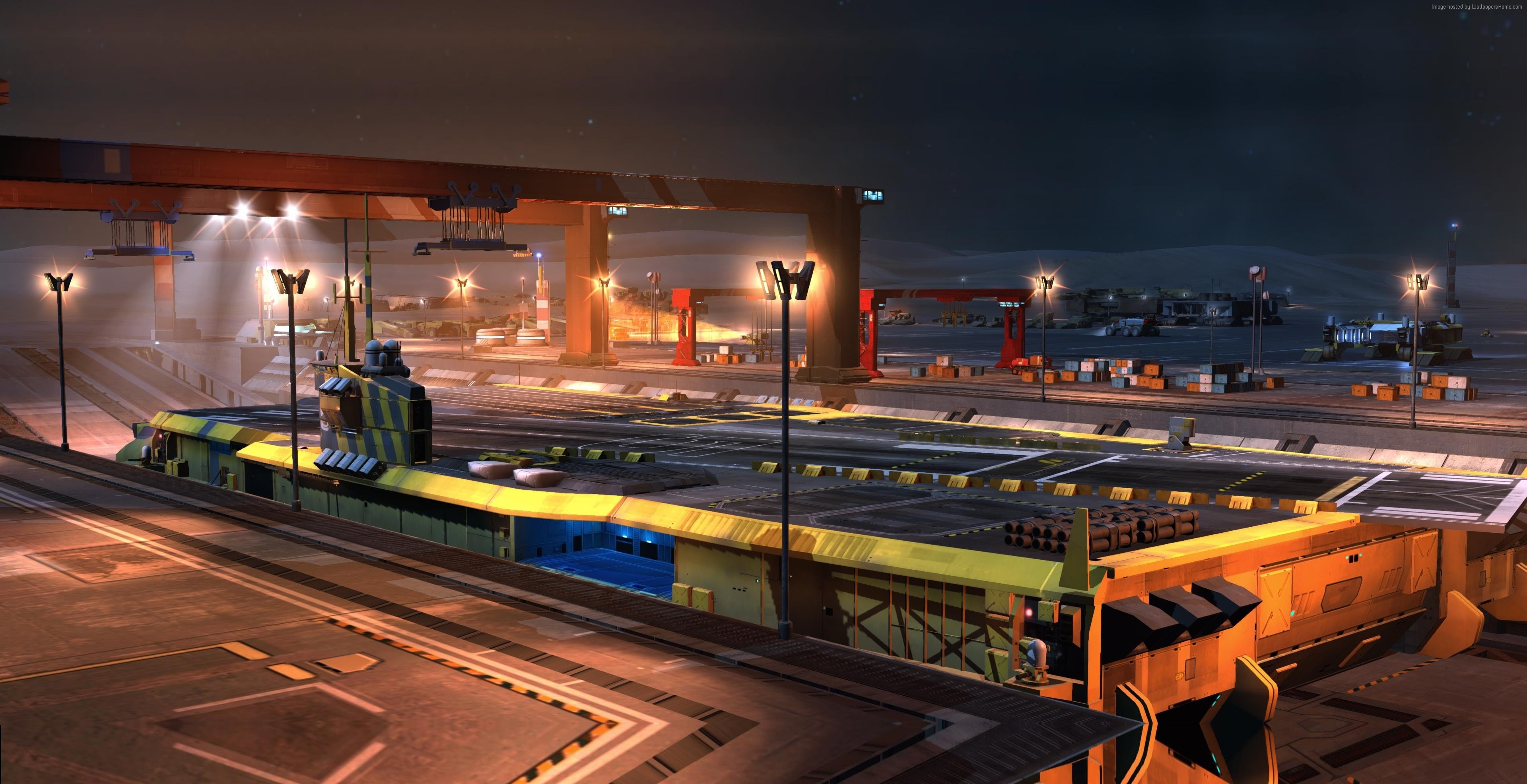 Homeworld: Deserts of Kharak industrial port at night HD Wallpaper
