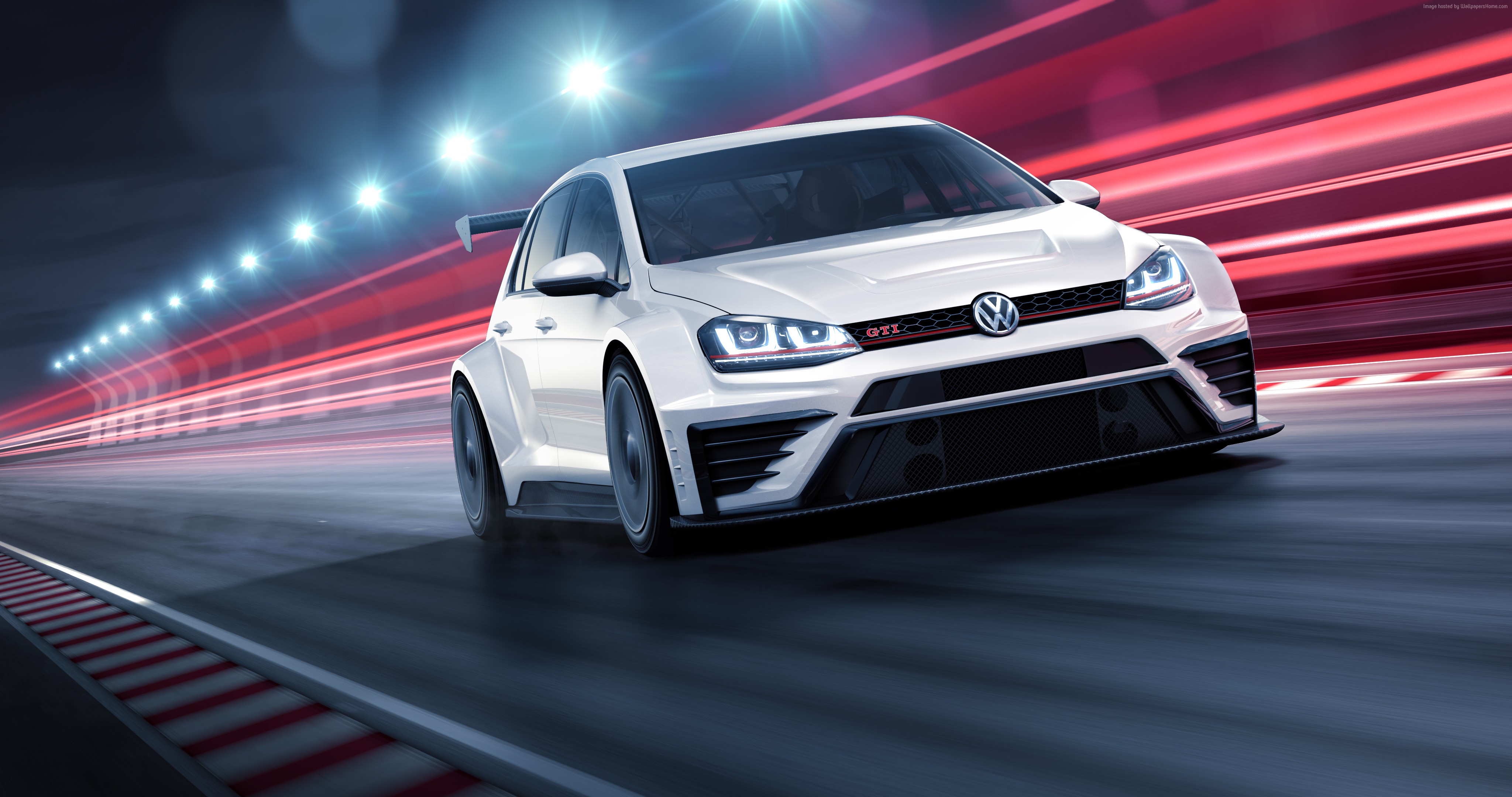 White Volkswagen Golf GTI TCR racecar on track HD Wallpaper