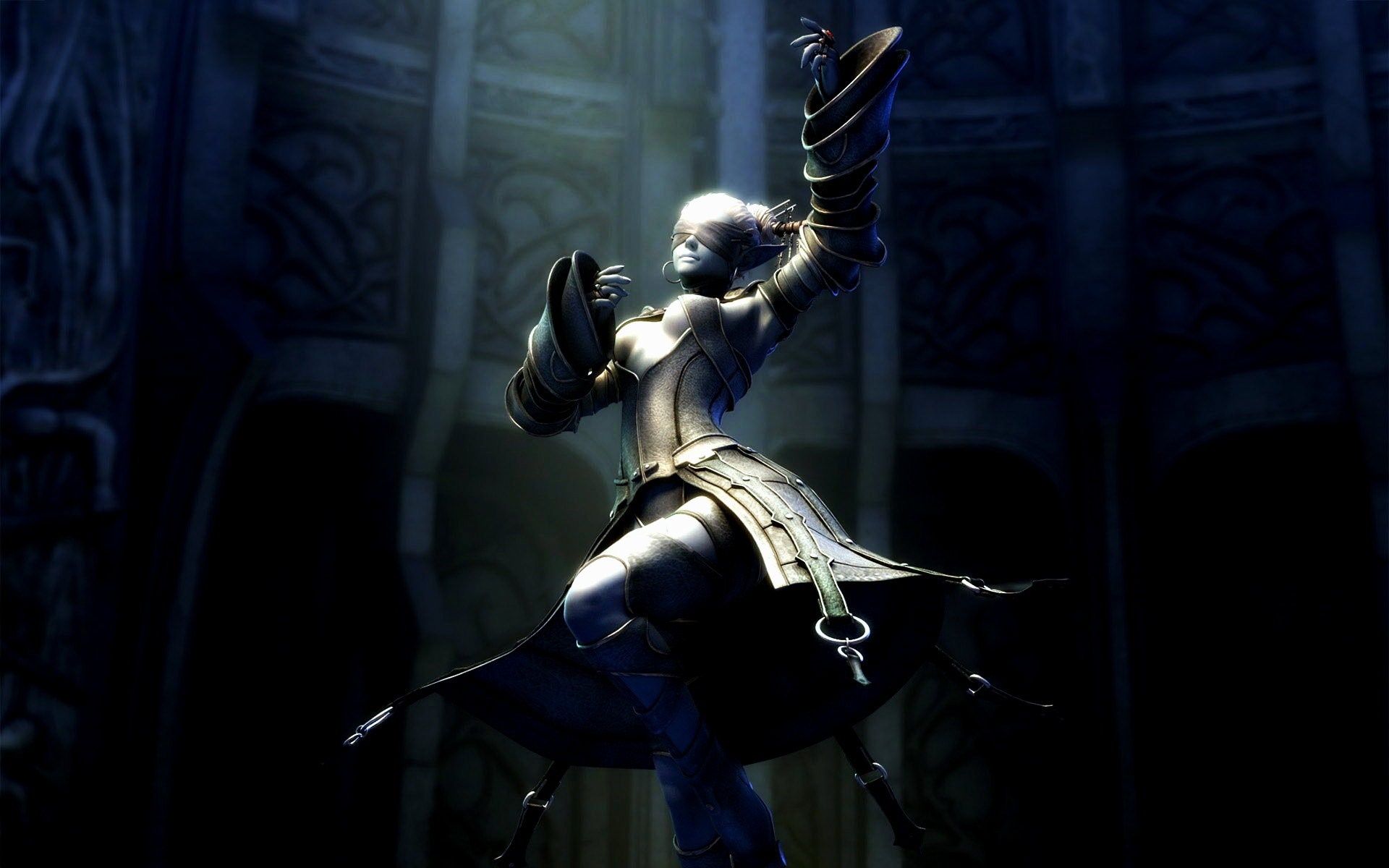 Lineage II CGI character in dark environment HD Wallpaper