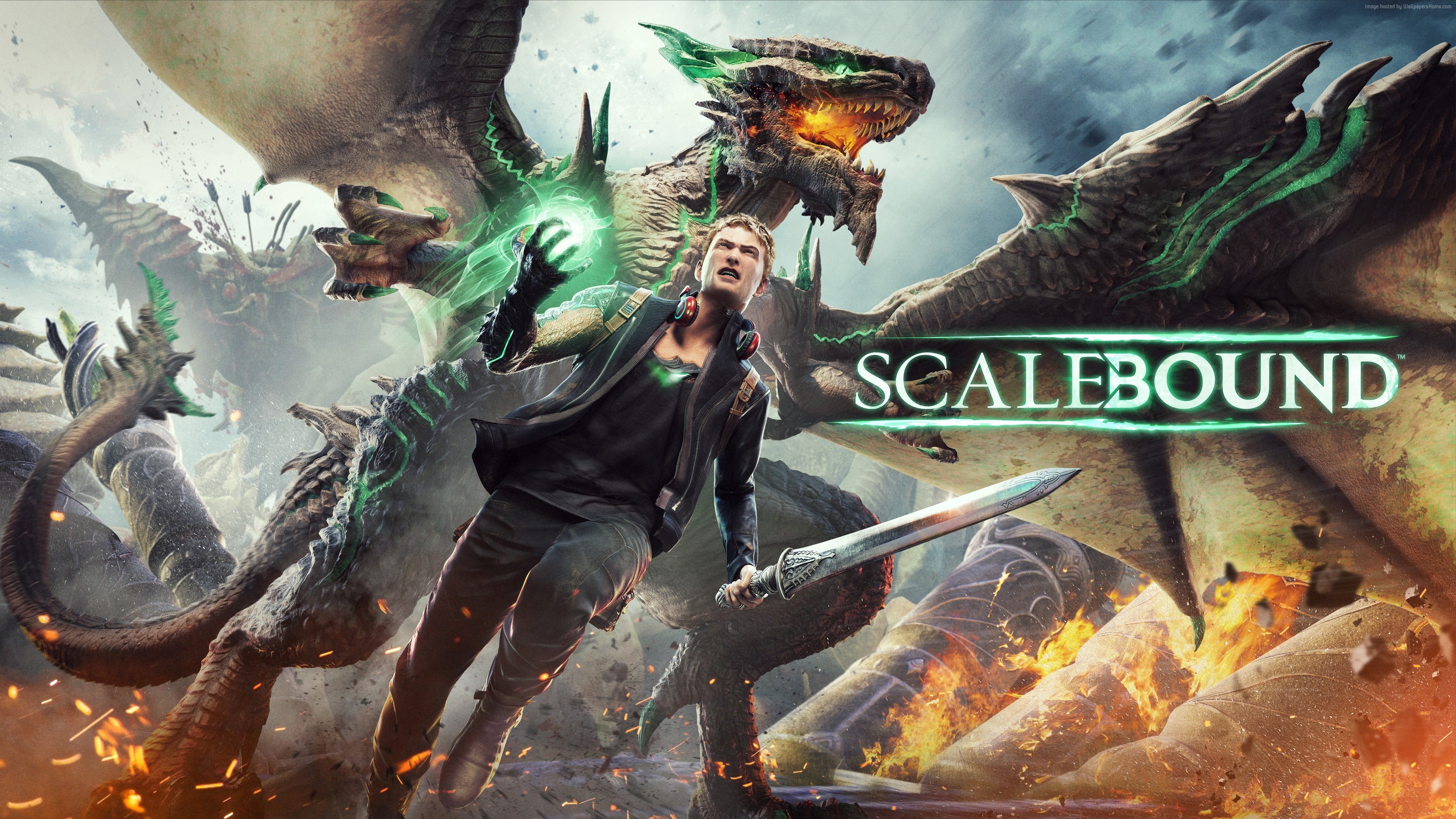 Scalebound game art with dragons and a warrior HD Wallpaper