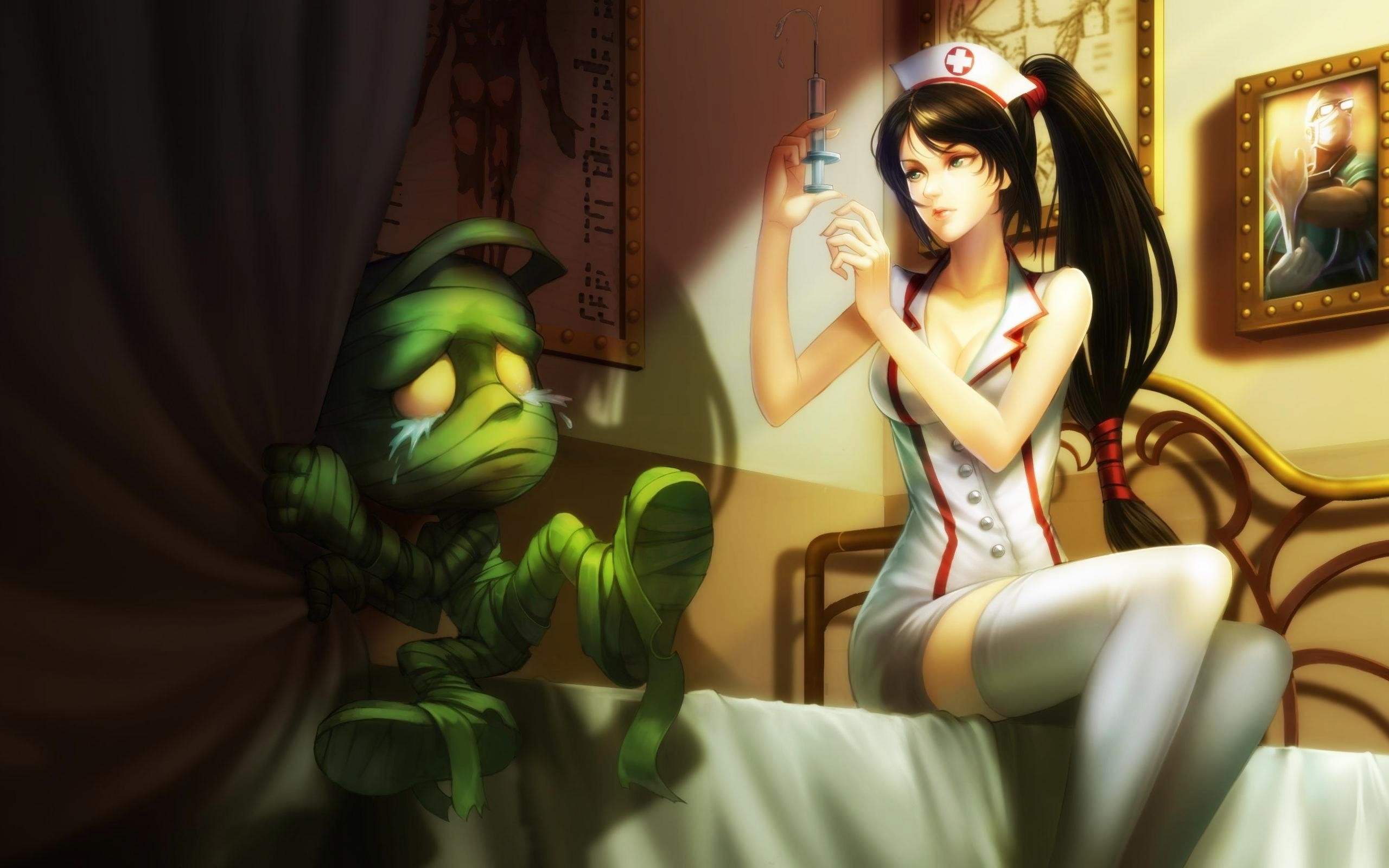 Nurse Akali from League of Legends with Amumu HD Wallpaper