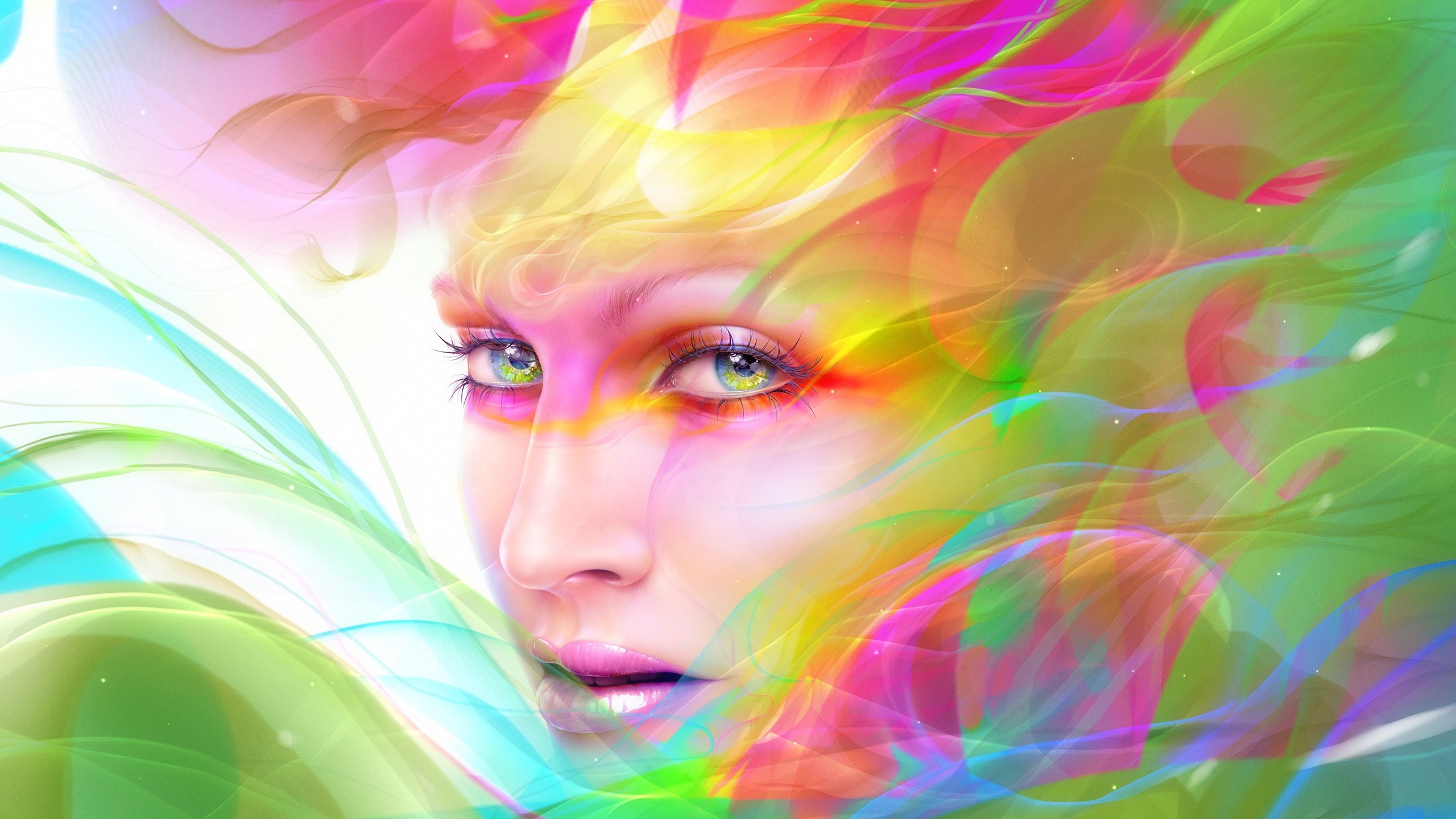 Digital art illustration of a woman's face with colorful abstract elements HD Wallpaper