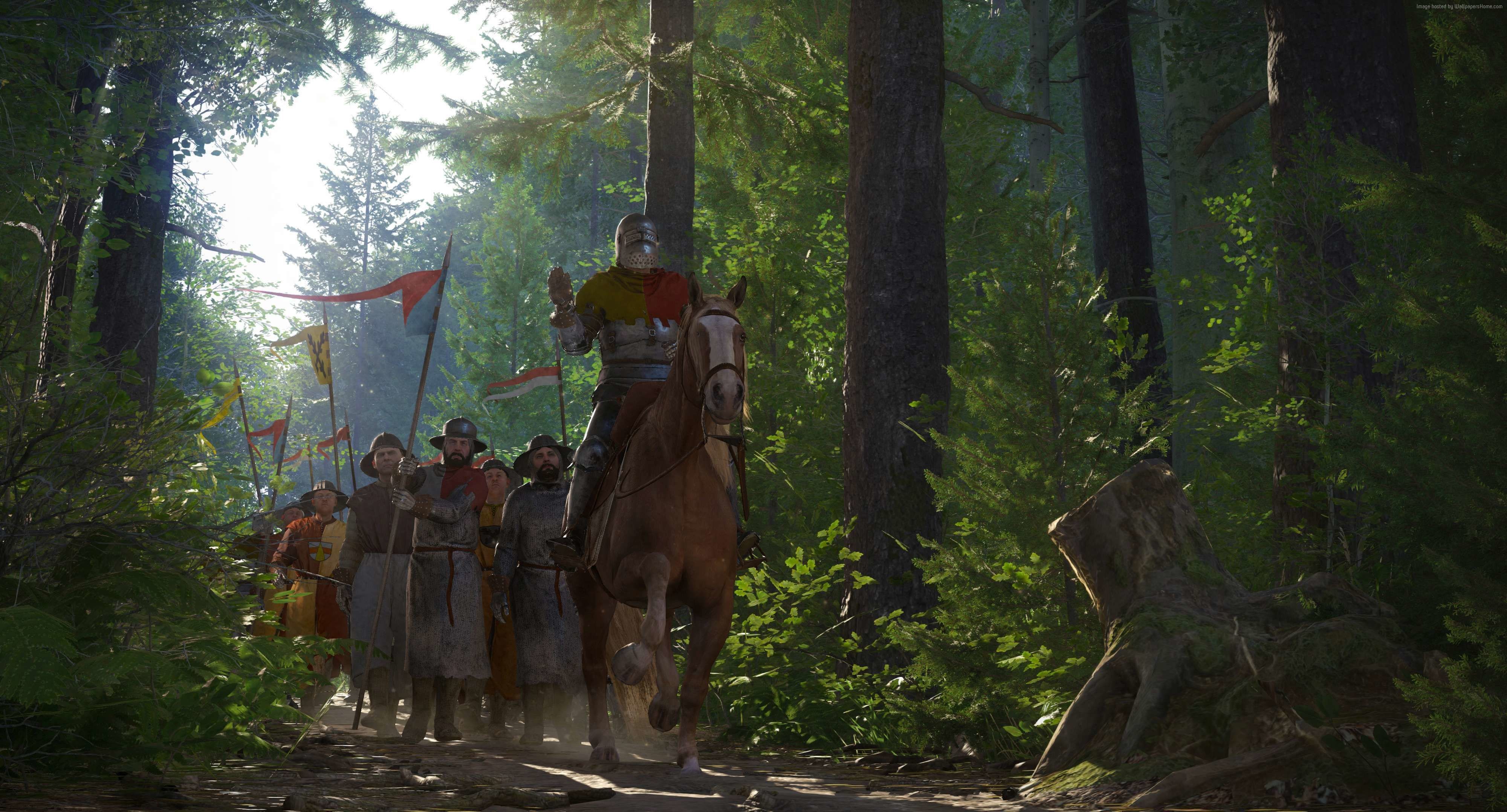 Kingdom Come: Deliverance soldiers marching in forest HD Wallpaper