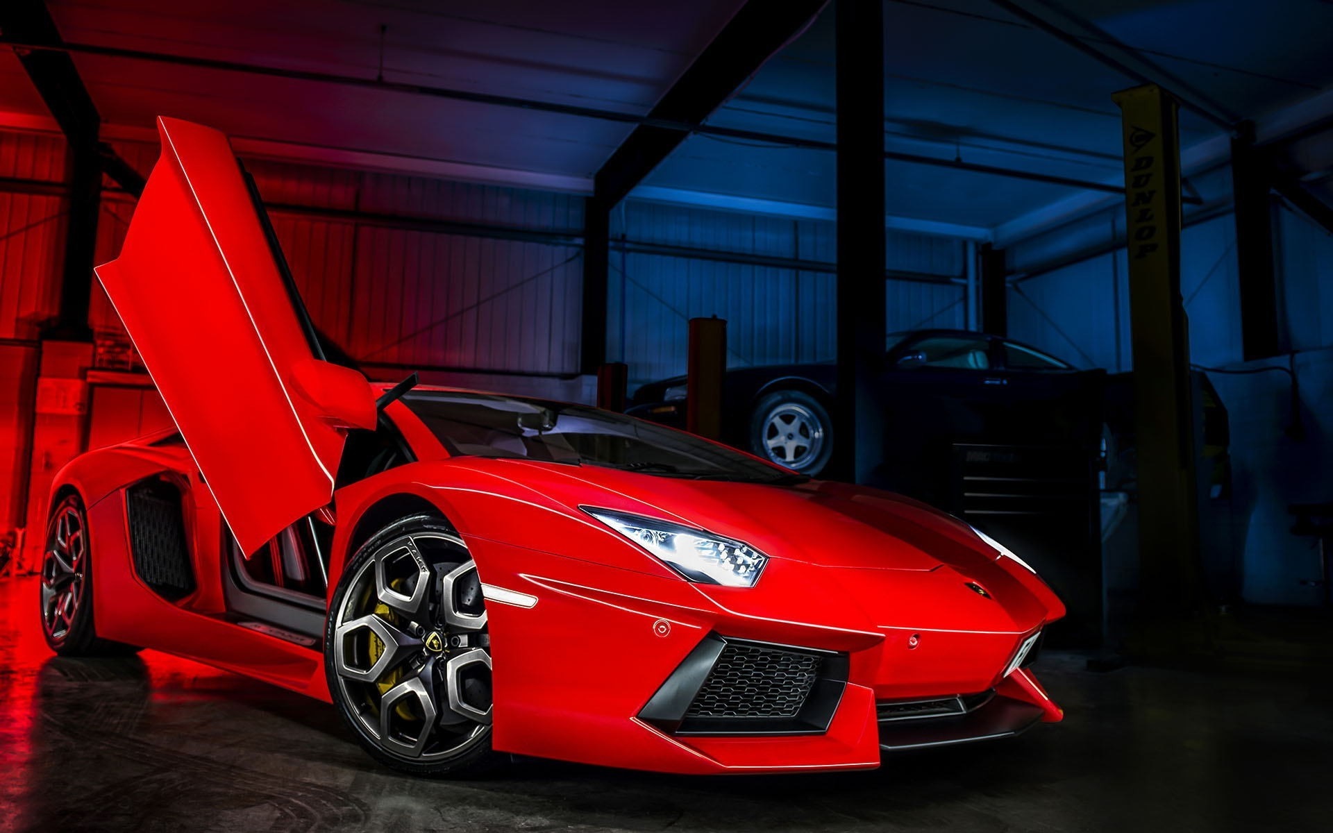 Red Lamborghini Aventador with Scissor Doors HD Wallpaper