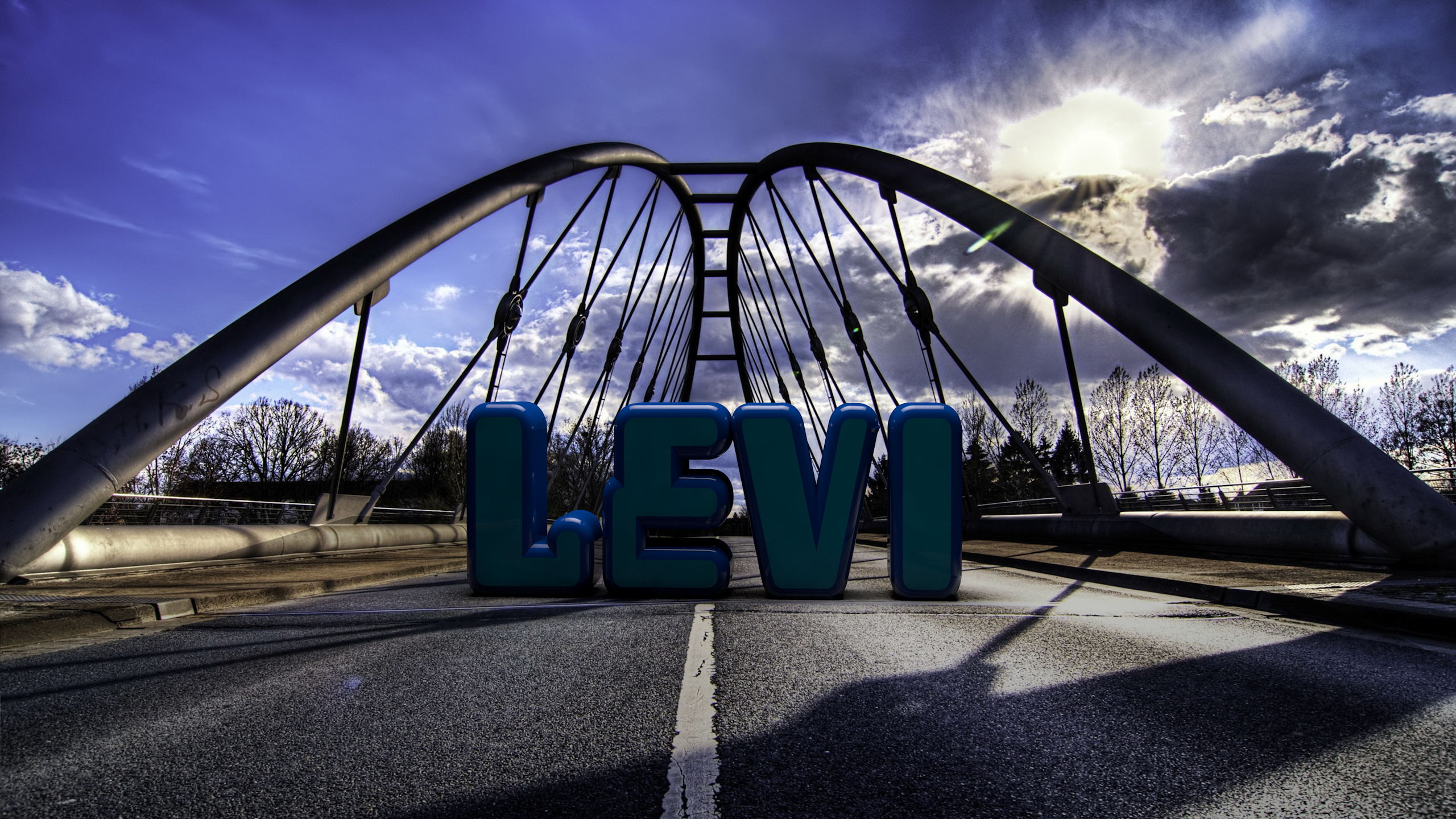 3D LEVI text on a suspension bridge HD Wallpaper