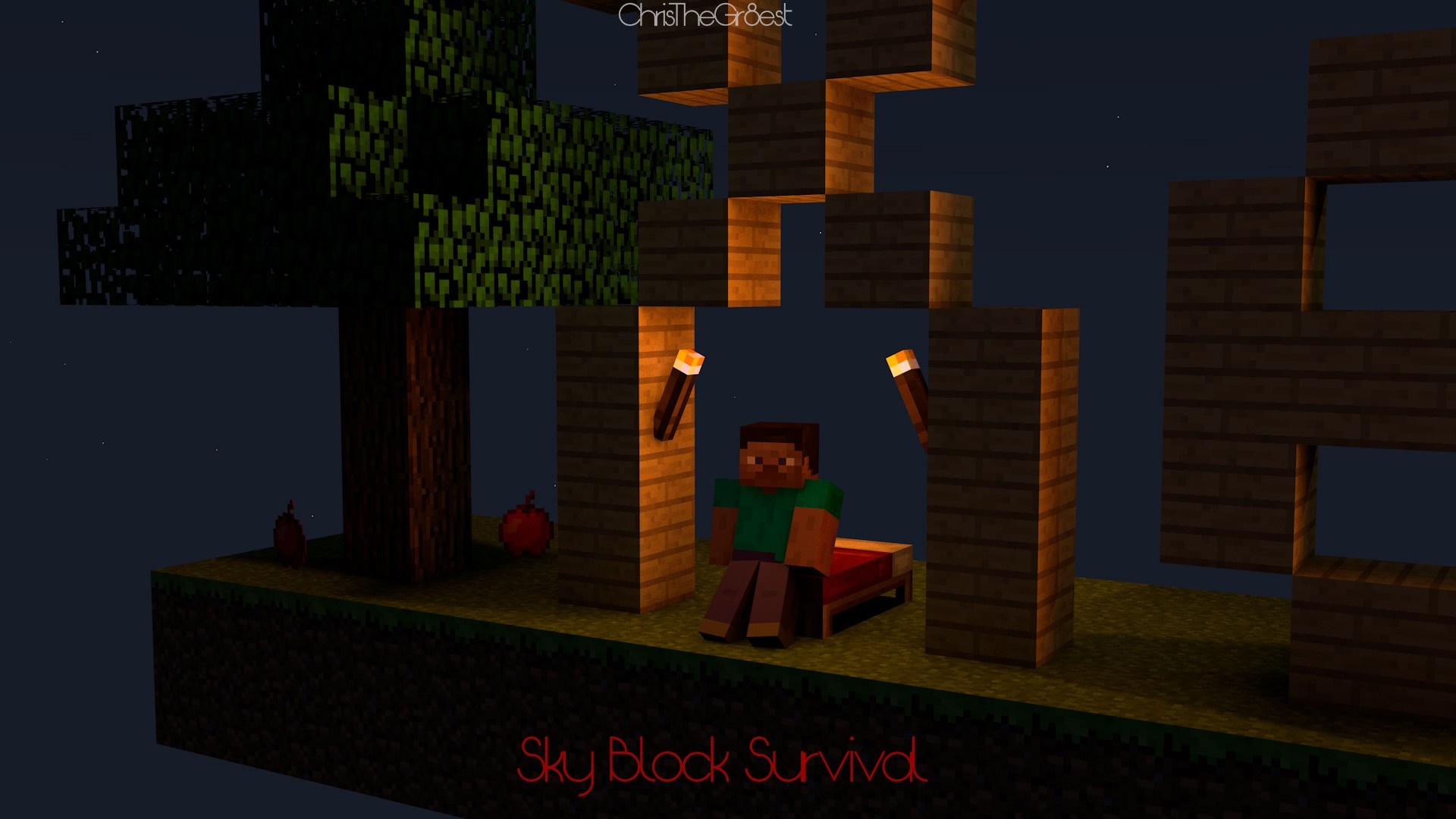 Steve from Minecraft on a Sky Block Survival island HD Wallpaper