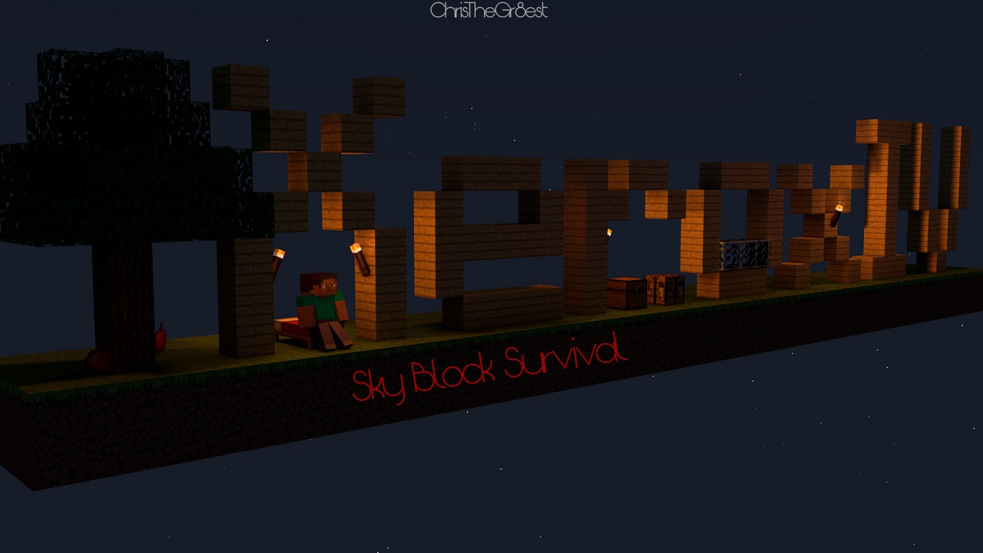 Minecraft Sky Block Survival scene at night HD Wallpaper