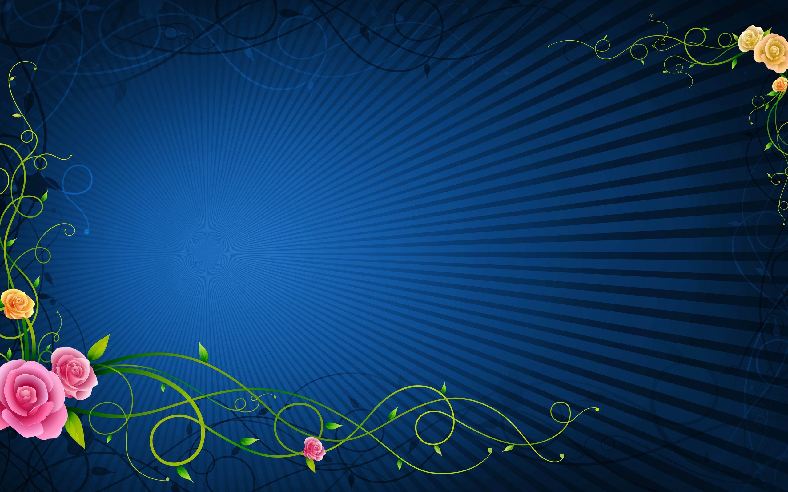 Blue background with floral vine and rose illustrations HD Wallpaper