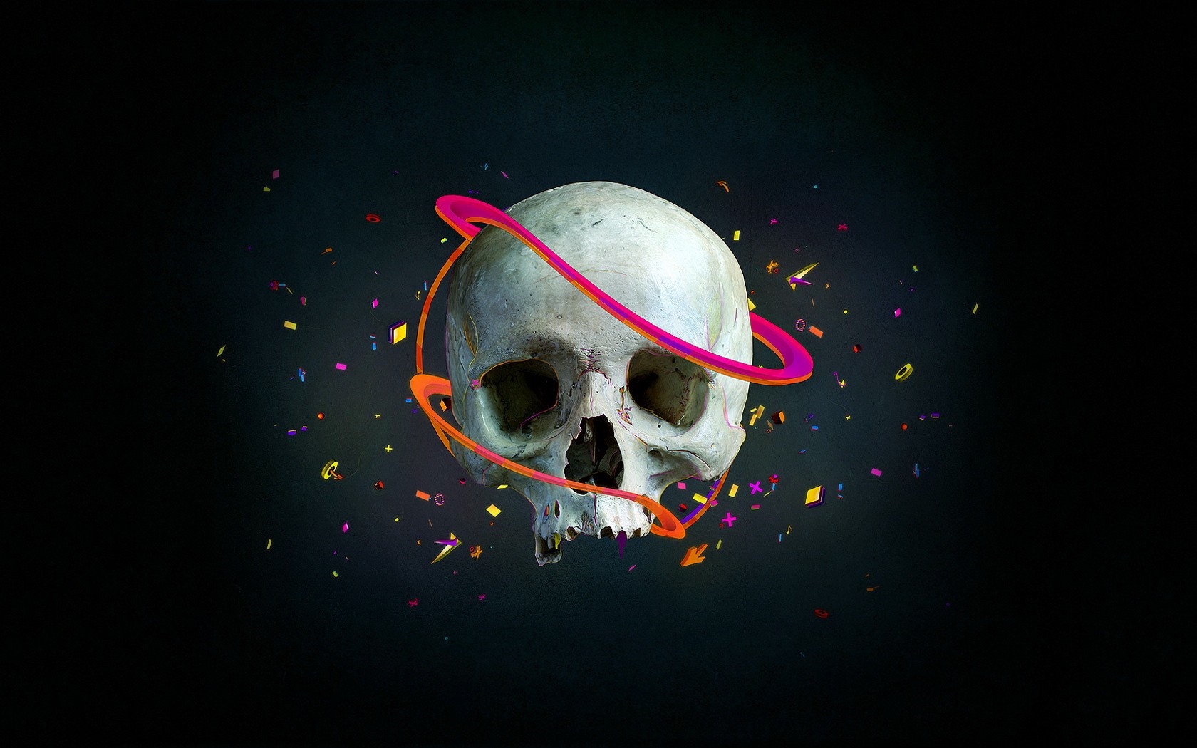 Skull with colorful rings and confetti HD Wallpaper