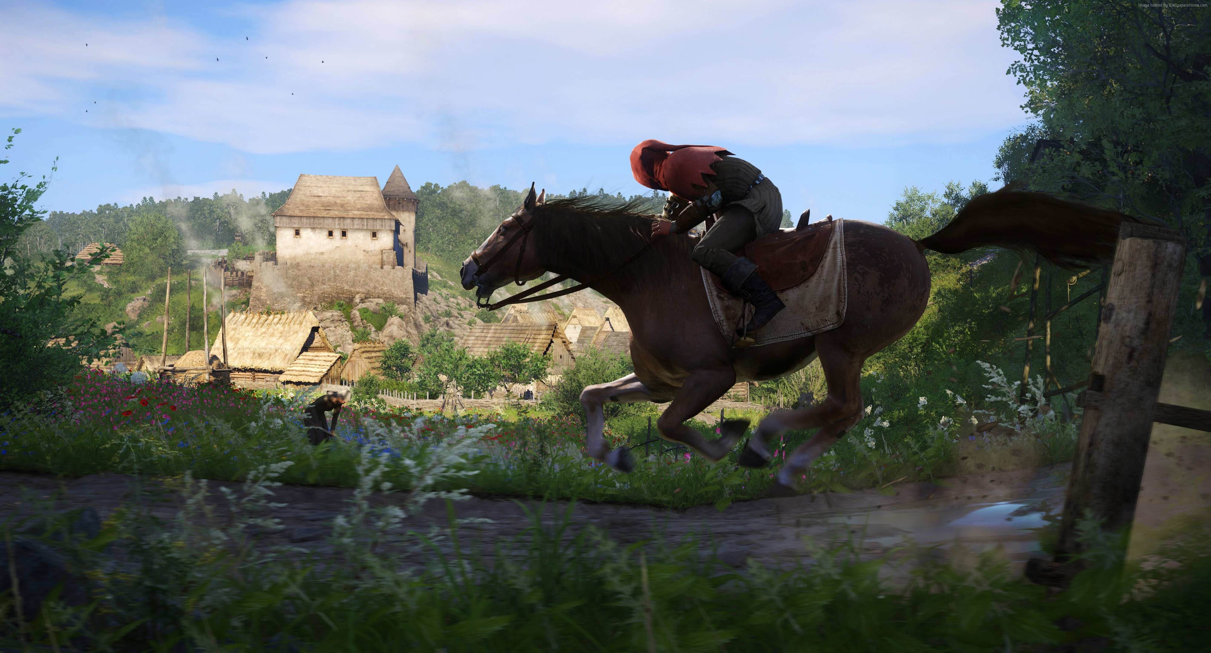 Kingdom Come: Deliverance horse race with castle in background HD Wallpaper