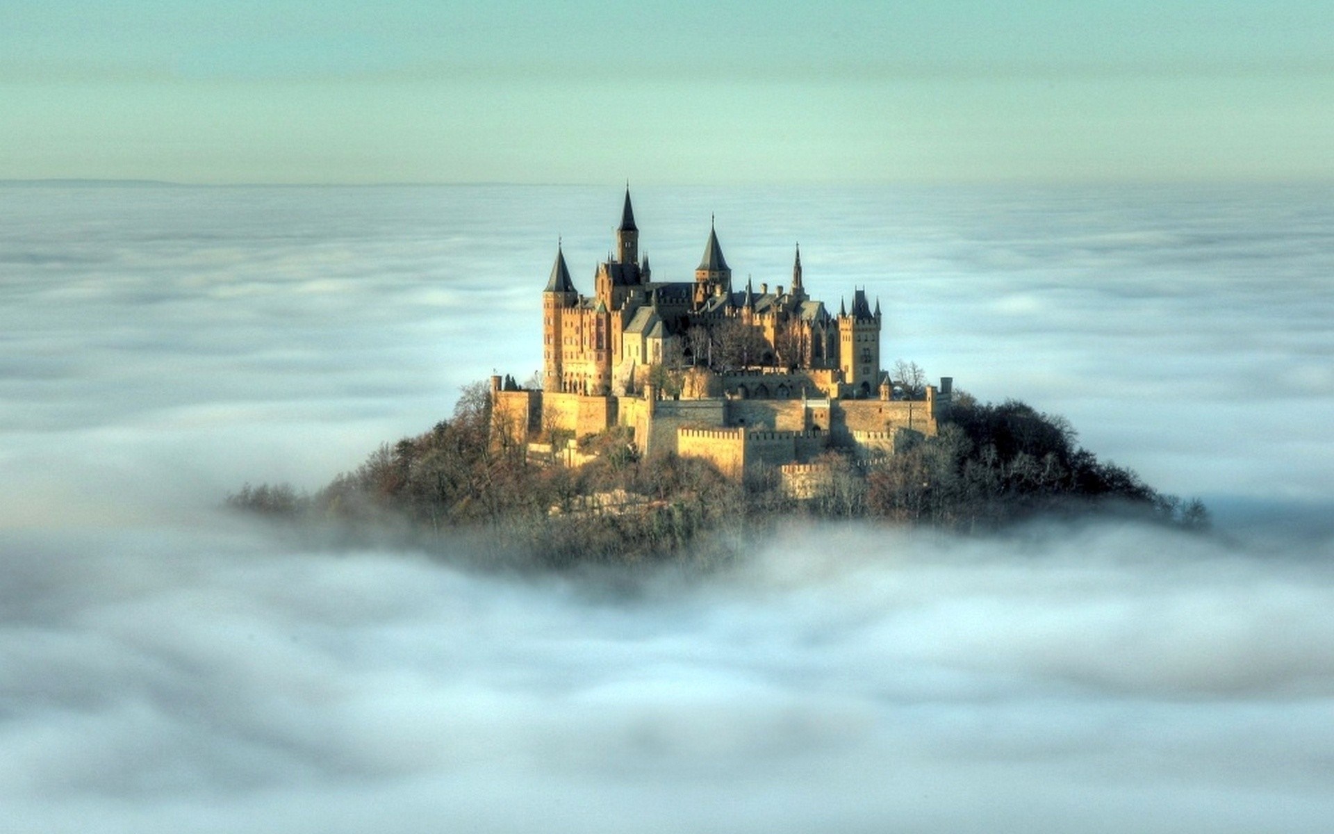 Hohenzollern Castle above the clouds at sunrise HD Wallpaper