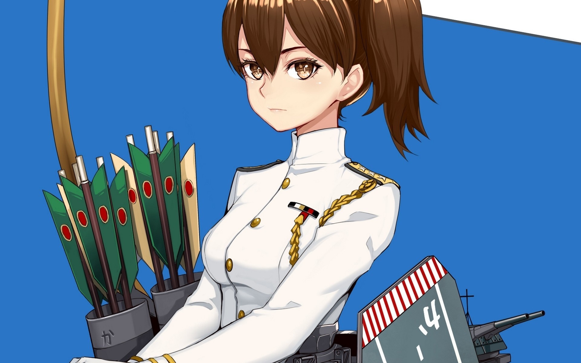 Kaga from Kantai Collection with arrows and ship HD Wallpaper