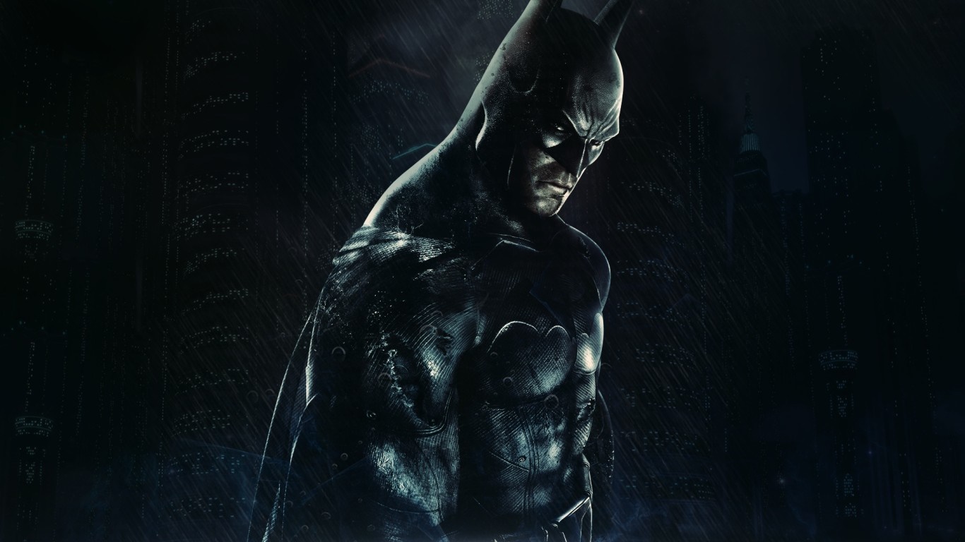Batman in a dark, rainy city HD Wallpaper