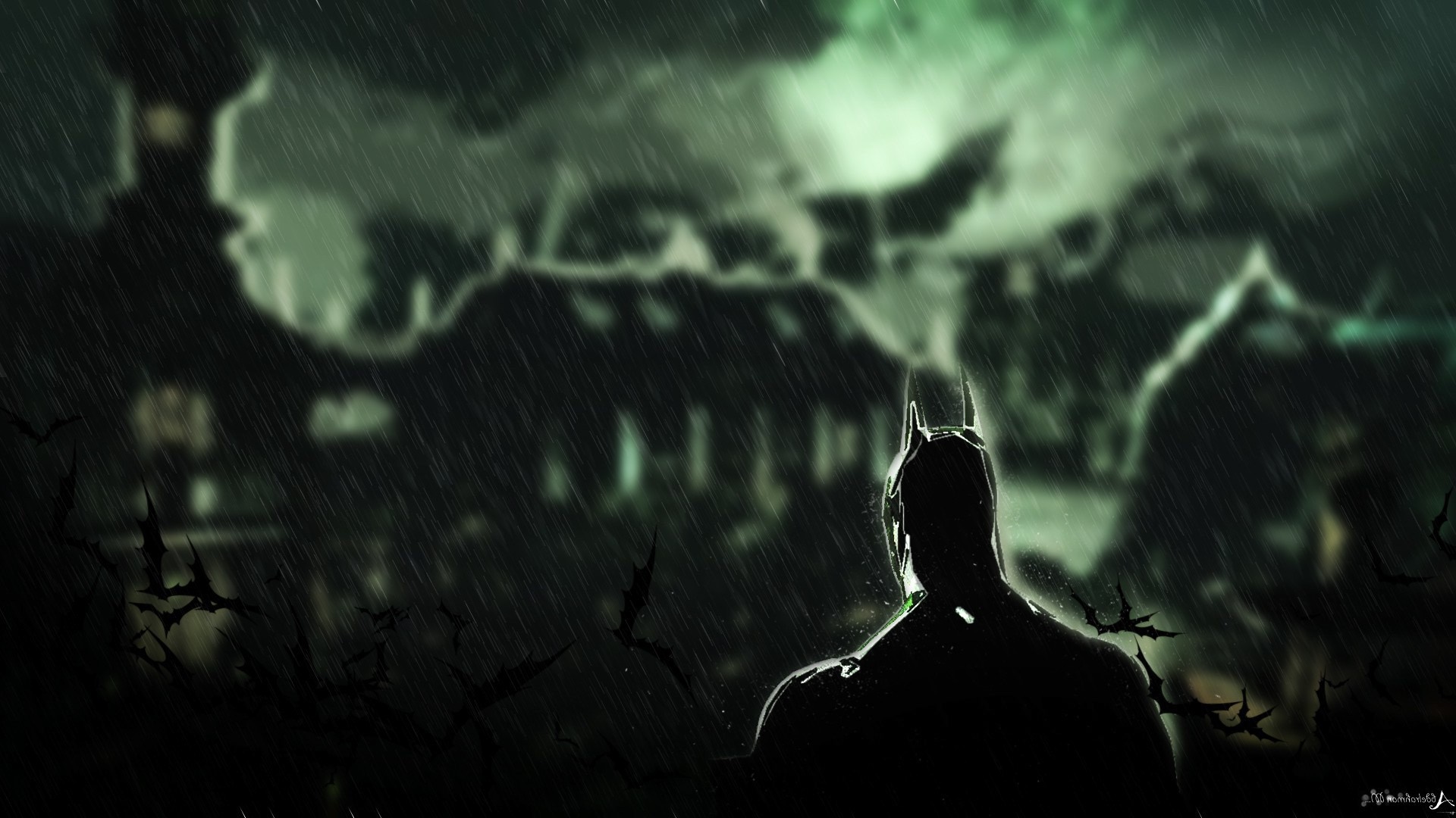 Batman in the rain at night HD Wallpaper