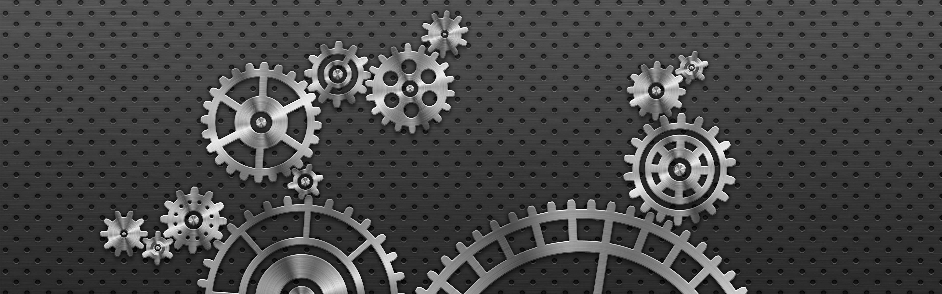 Monochrome Gears on Perforated Metal Background HD Wallpaper