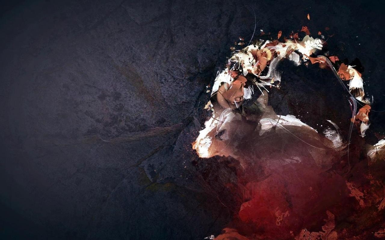 Abstract digital art with dark and red tones HD Wallpaper