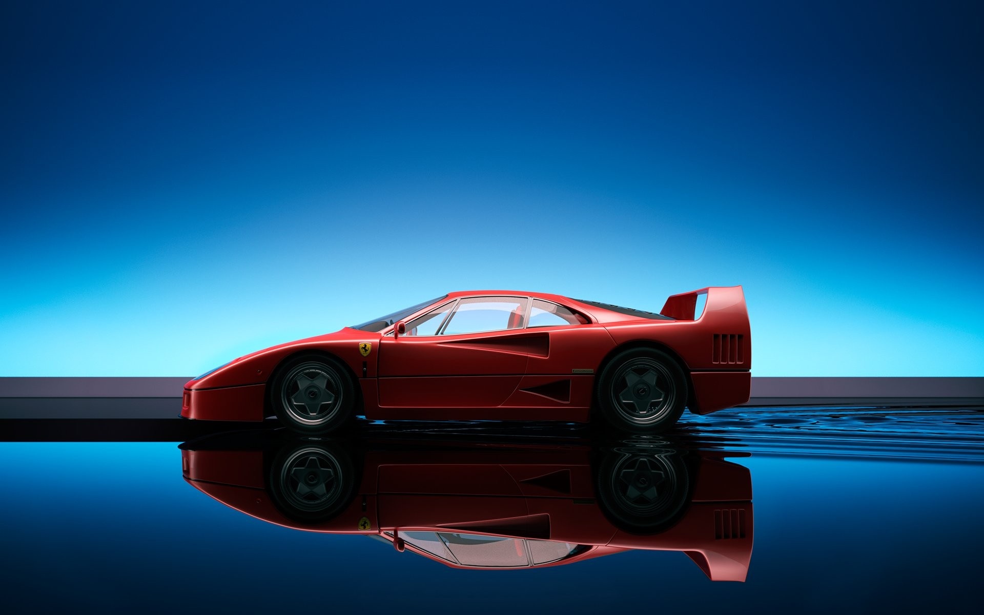 Red Ferrari F40 sports car reflected in water HD Wallpaper