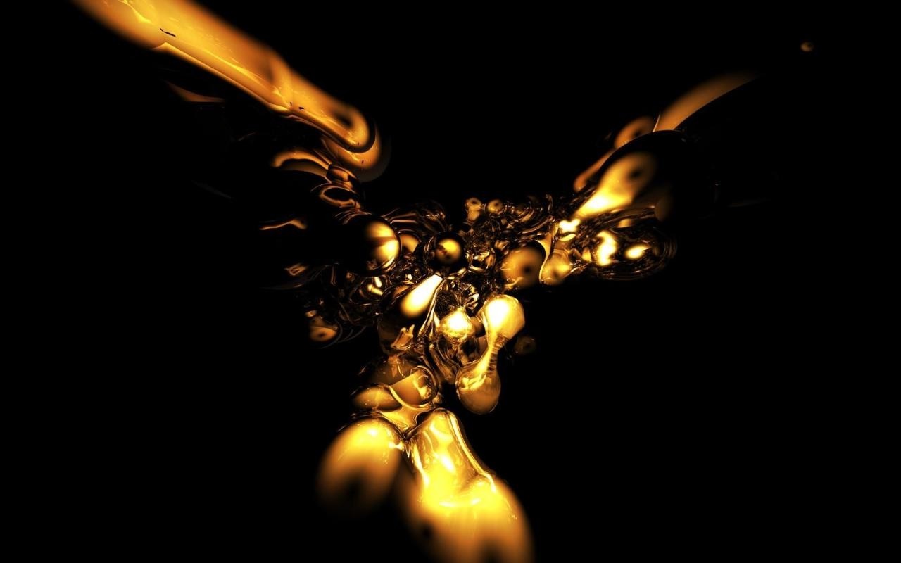 Abstract golden fluid shapes on black background HD Wallpaper