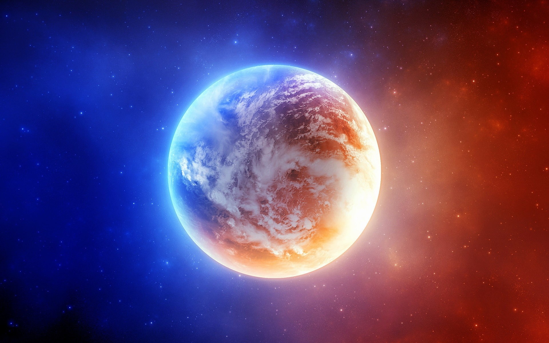 Planet in space with nebula and stars HD Wallpaper