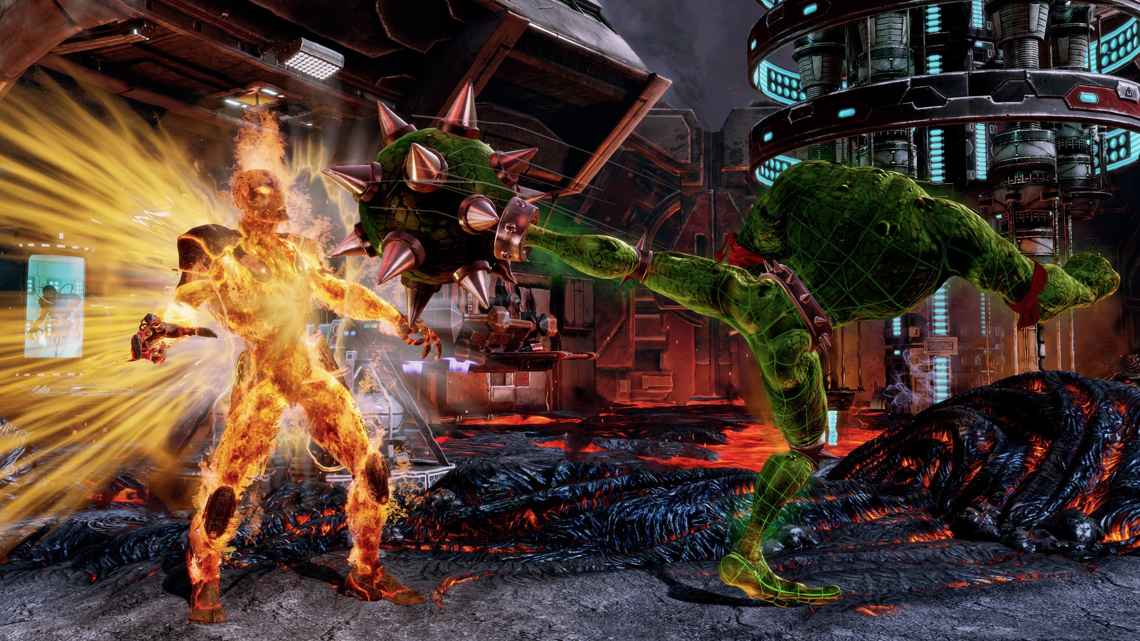 Fulgore from Killer Instinct fighting a fire elemental HD Wallpaper