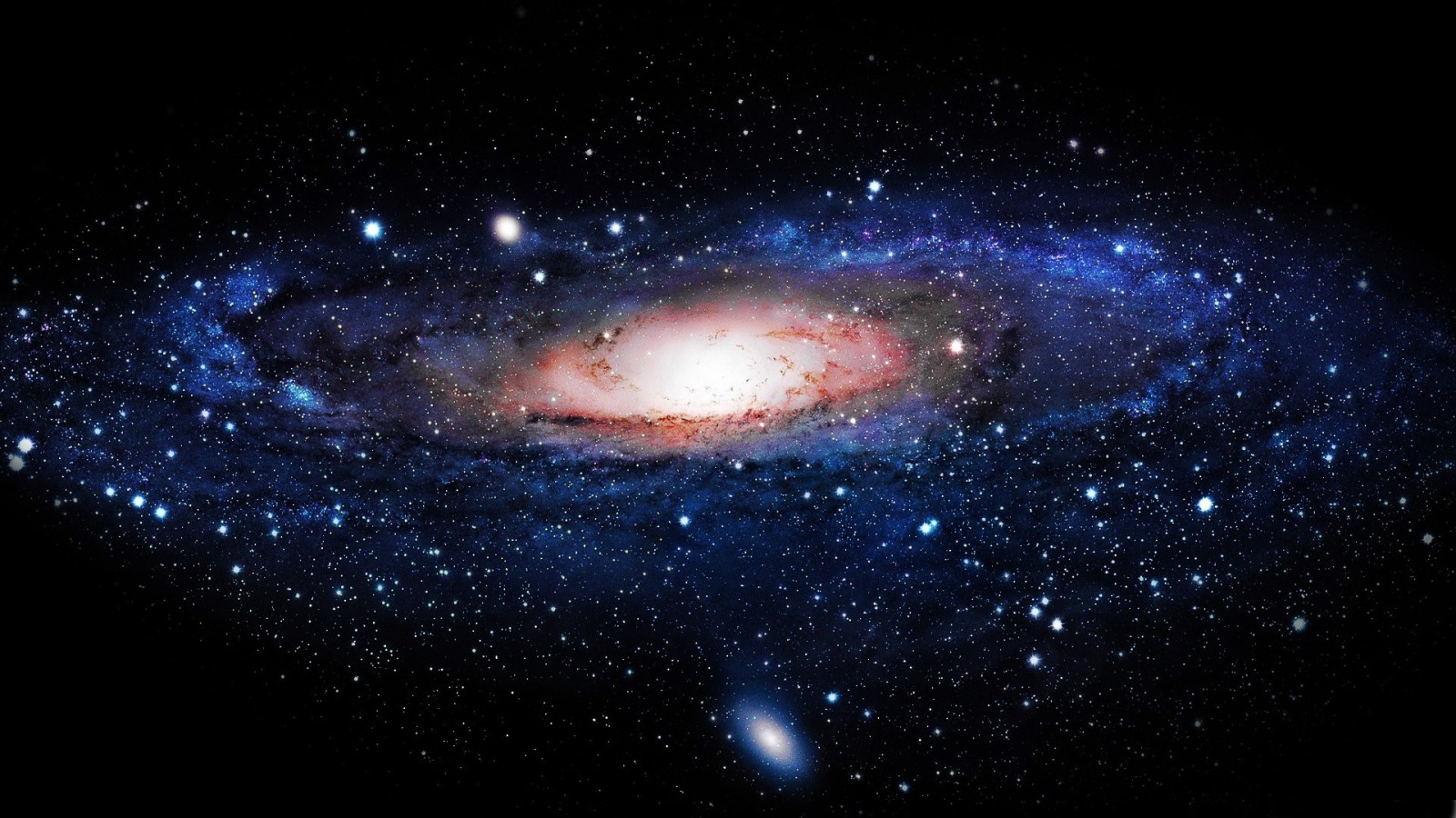 Spiral galaxy with stars and a smaller galaxy HD Wallpaper
