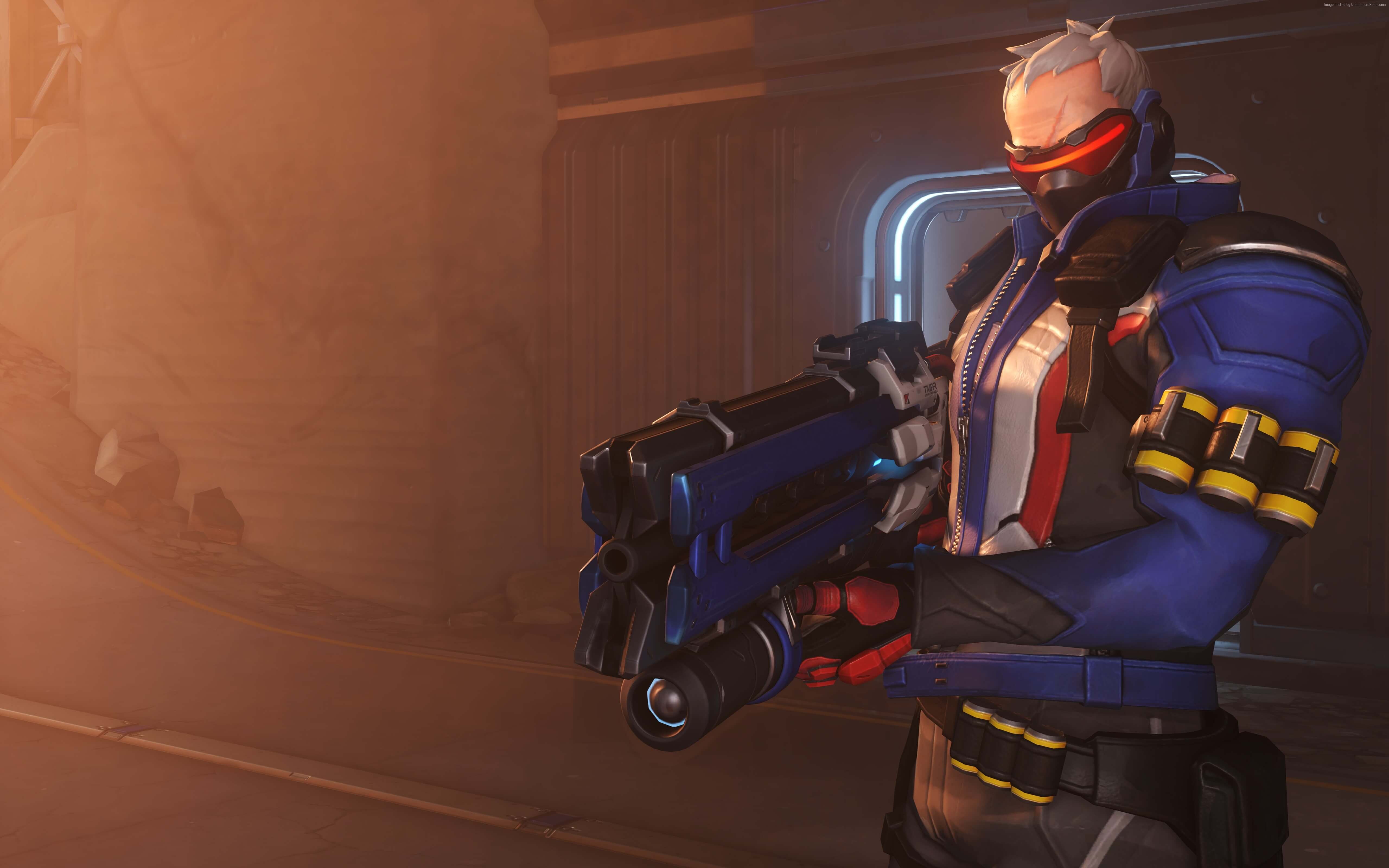 Soldier 76 from Overwatch holding a weapon HD Wallpaper