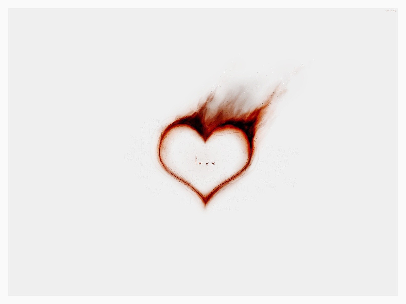 Burning heart with the word love HD Wallpaper