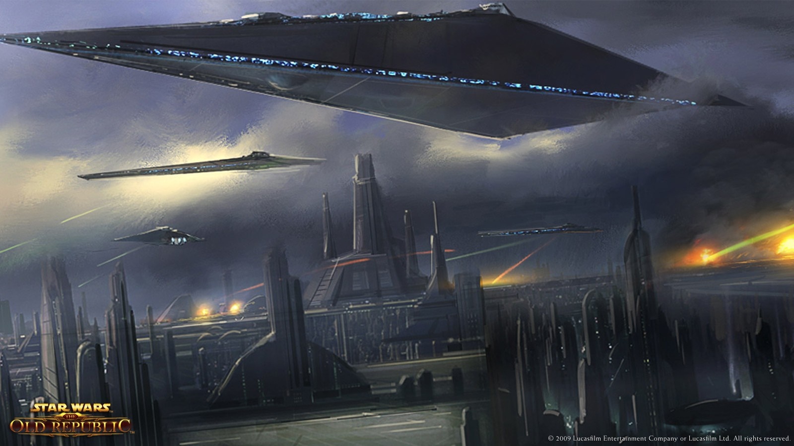 Star Wars: The Old Republic space battle over city HD Wallpaper