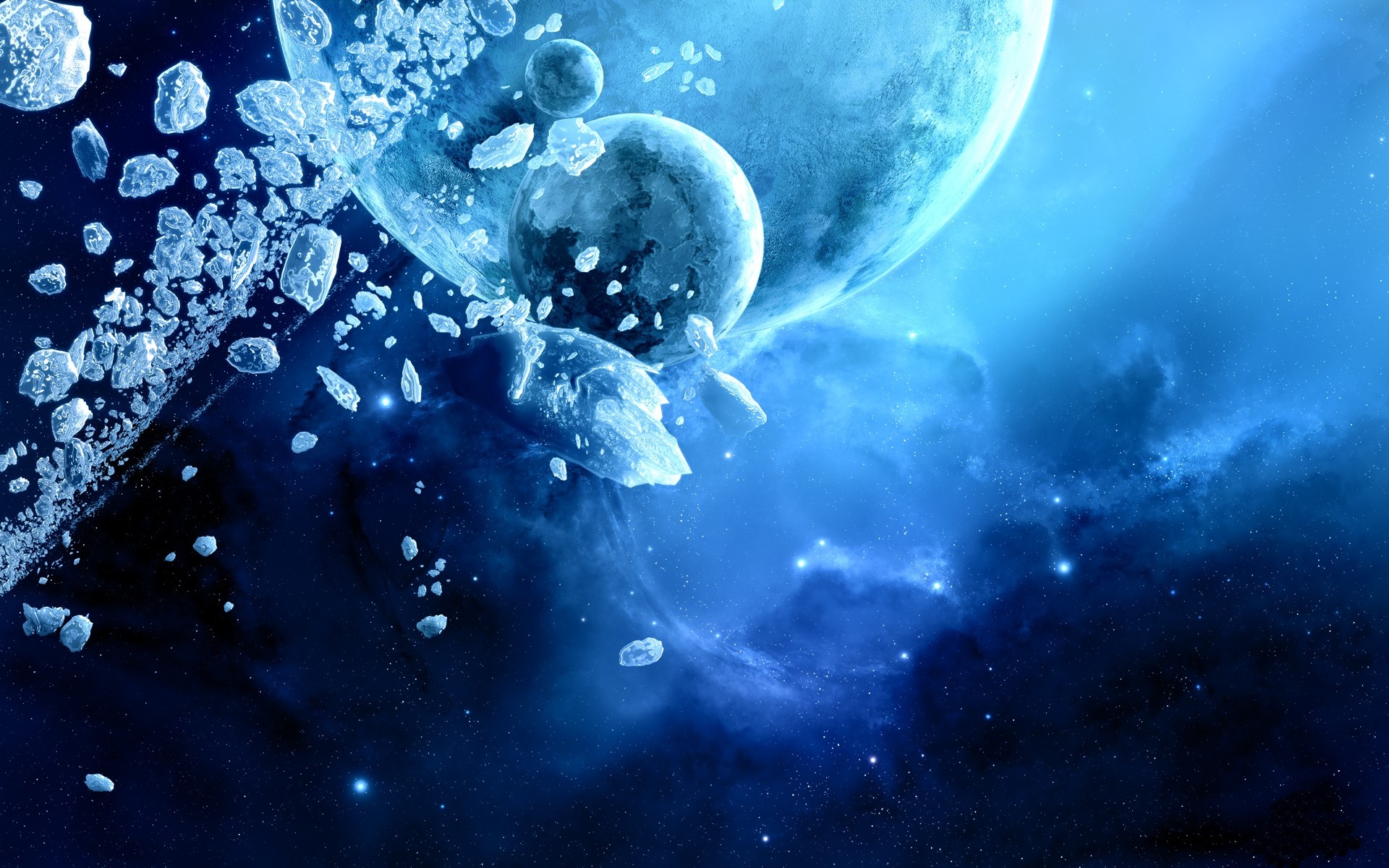 Ice asteroids and planets in deep space HD Wallpaper