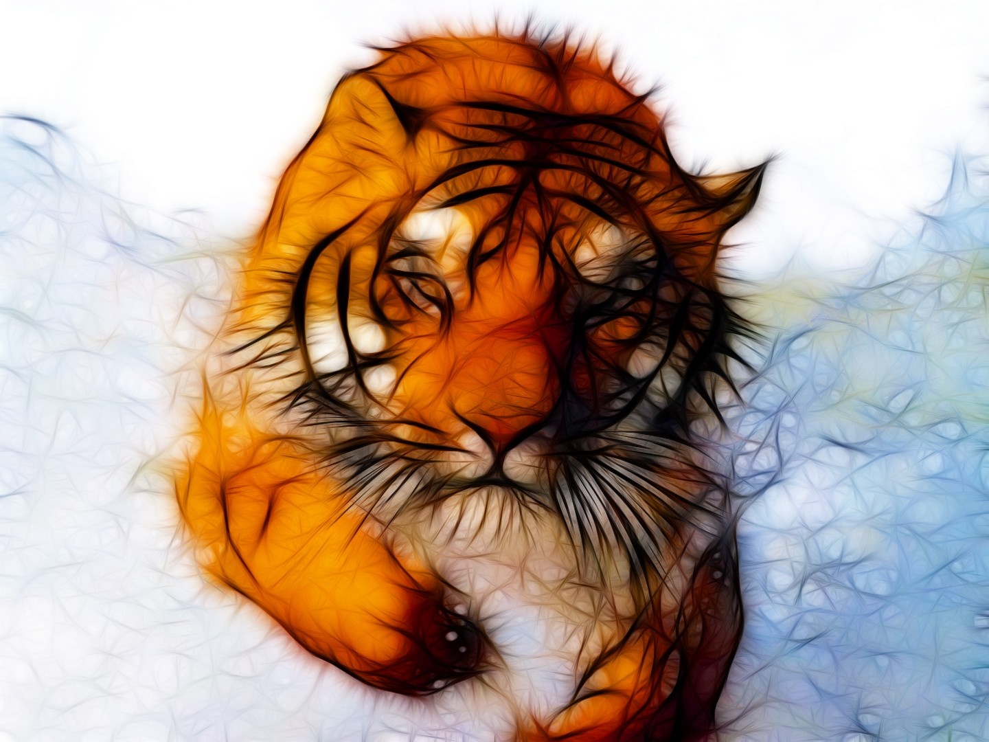 Fractal illustration of a tiger in snow HD Wallpaper