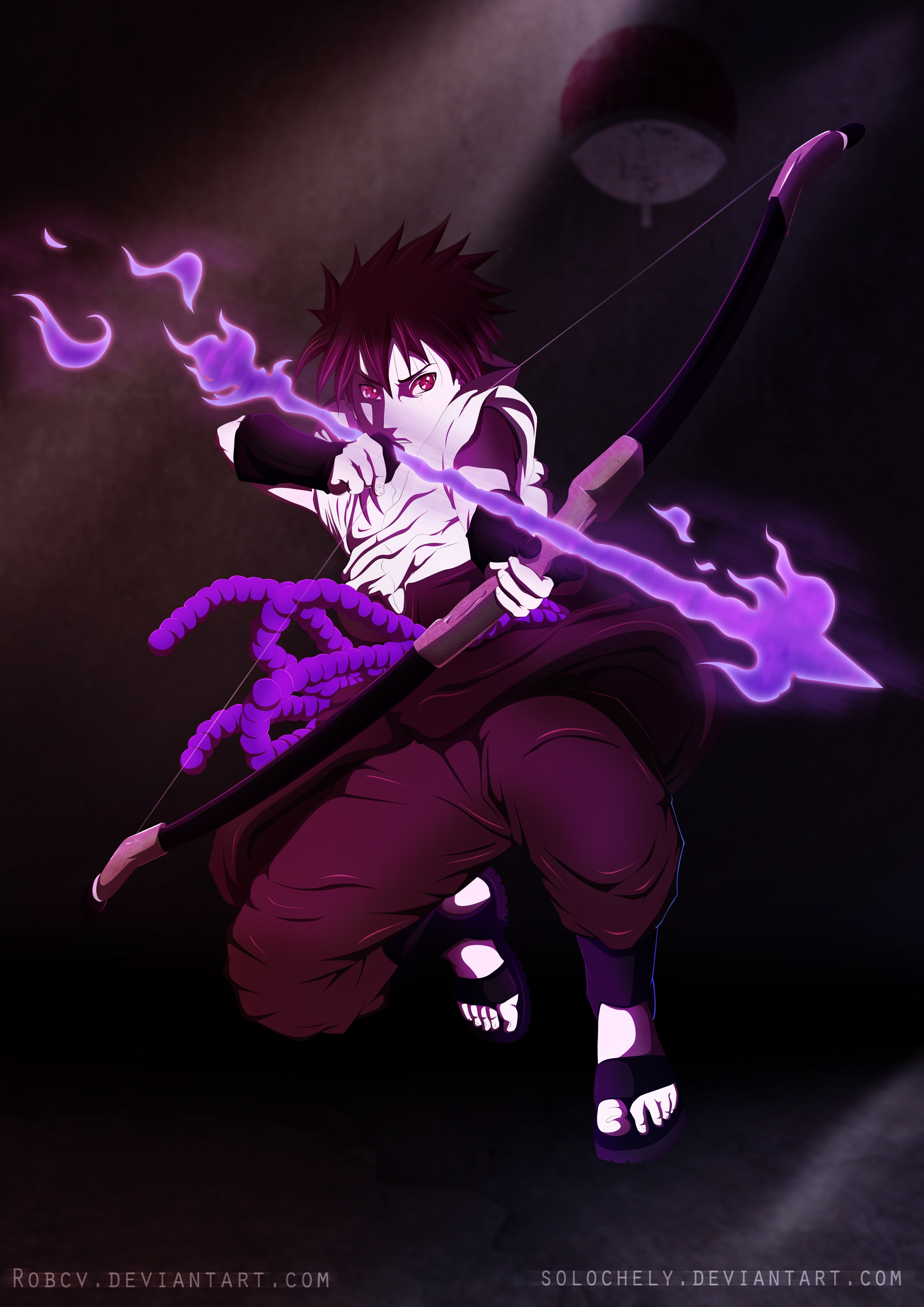 Sasuke Uchiha from Naruto Shippuden with a bow and arrow HD Wallpaper
