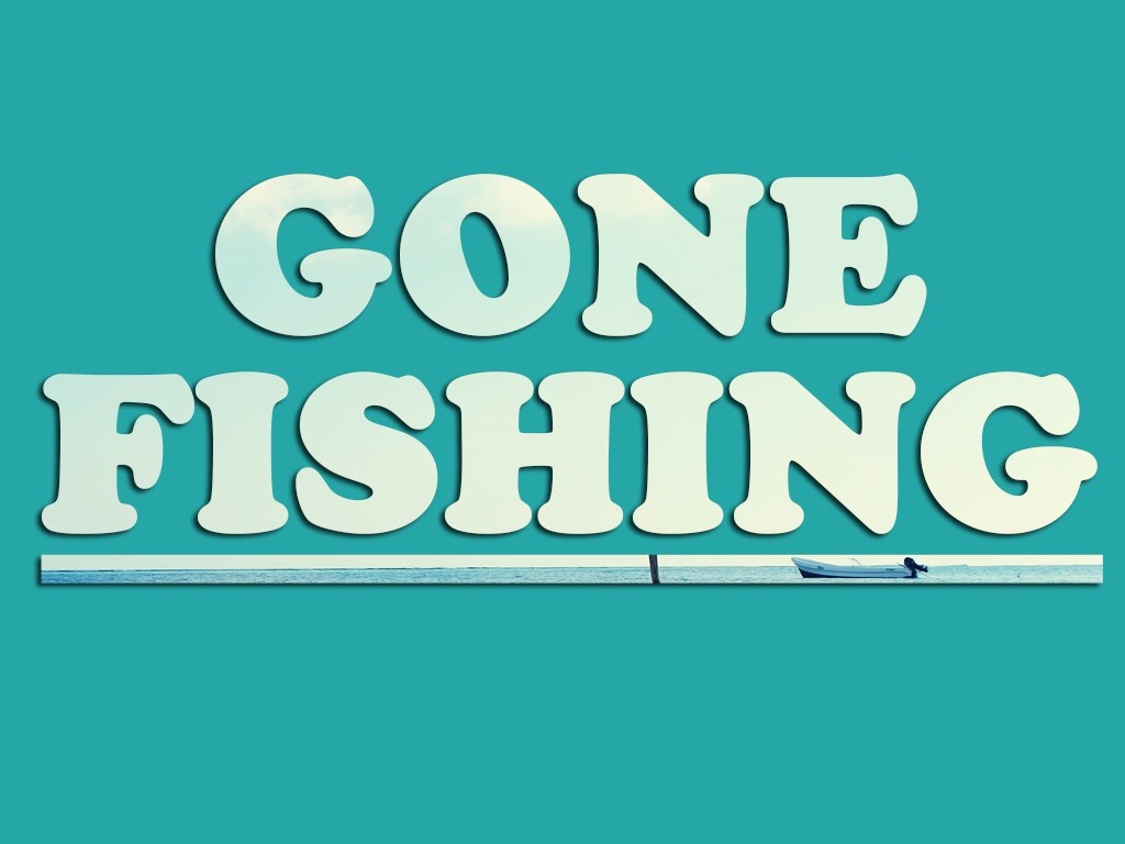 Gone Fishing text with boat on water HD Wallpaper