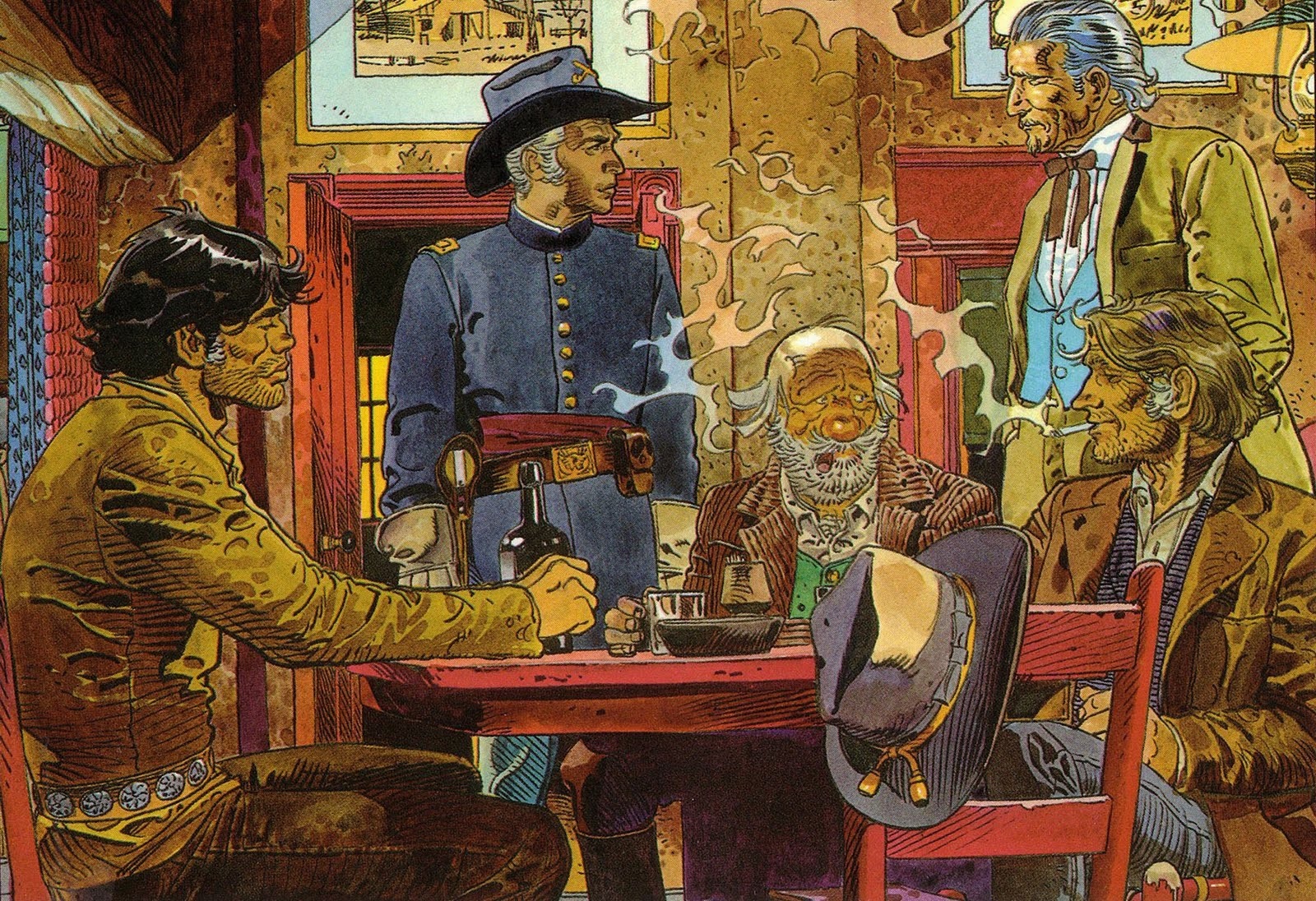 Men in a saloon with a military officer HD Wallpaper
