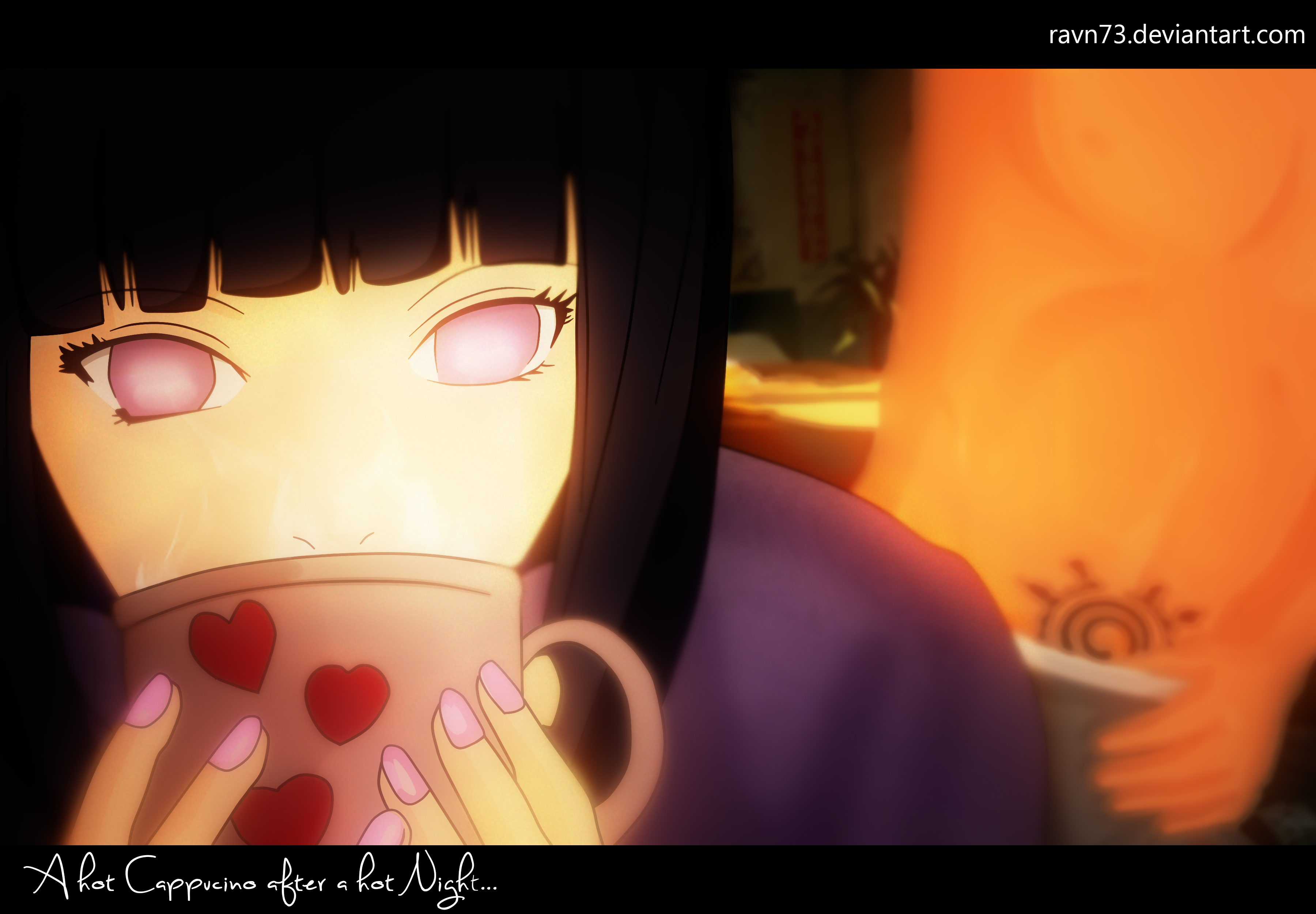 Hyuga Hinata from Naruto drinking a cappuccino HD Wallpaper