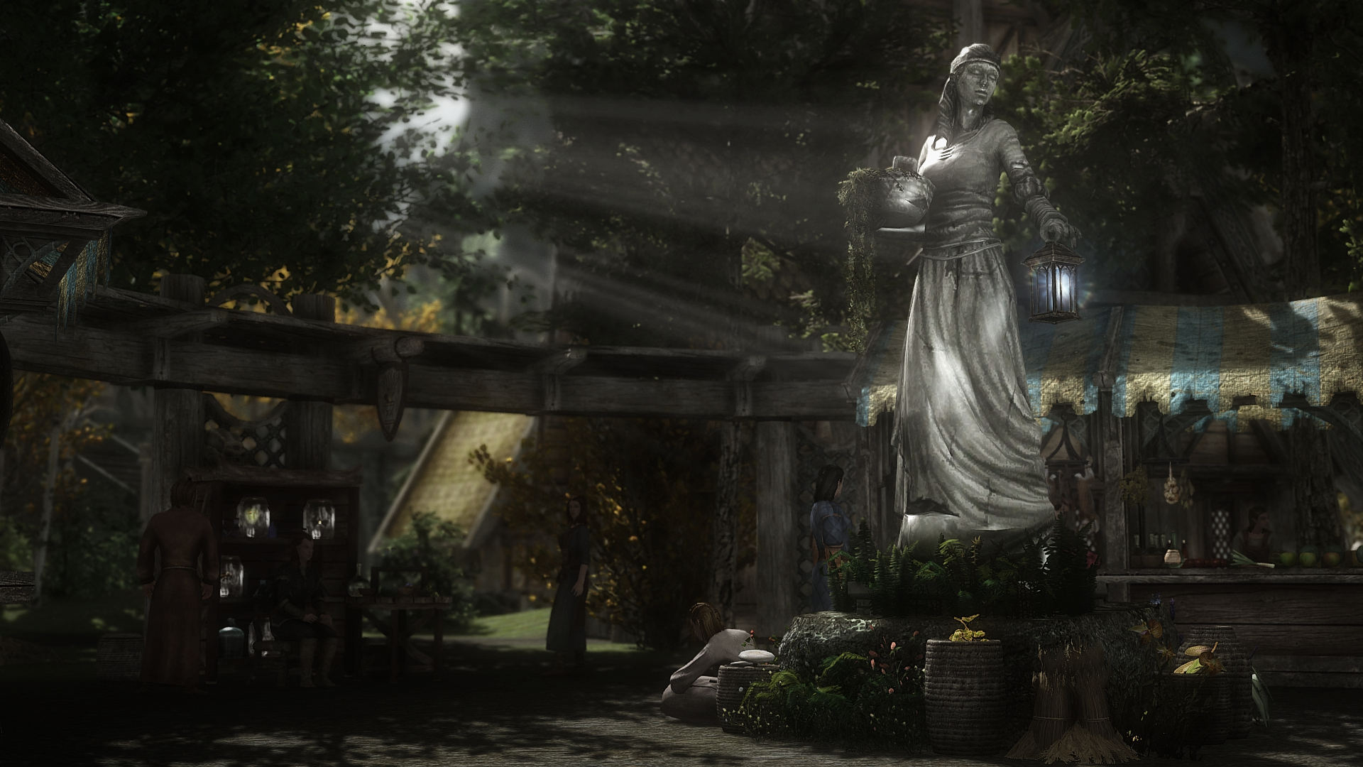 Statue of a woman holding a lantern in Skyrim HD Wallpaper