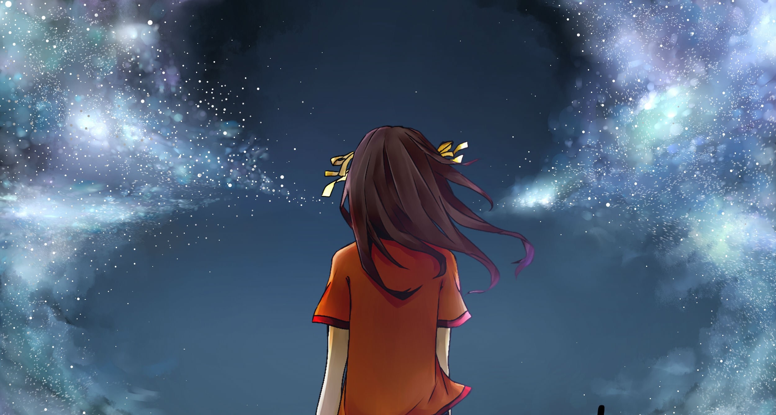Suzumiya Haruhi from The Melancholy of Haruhi Suzumiya looking at the stars HD Wallpaper